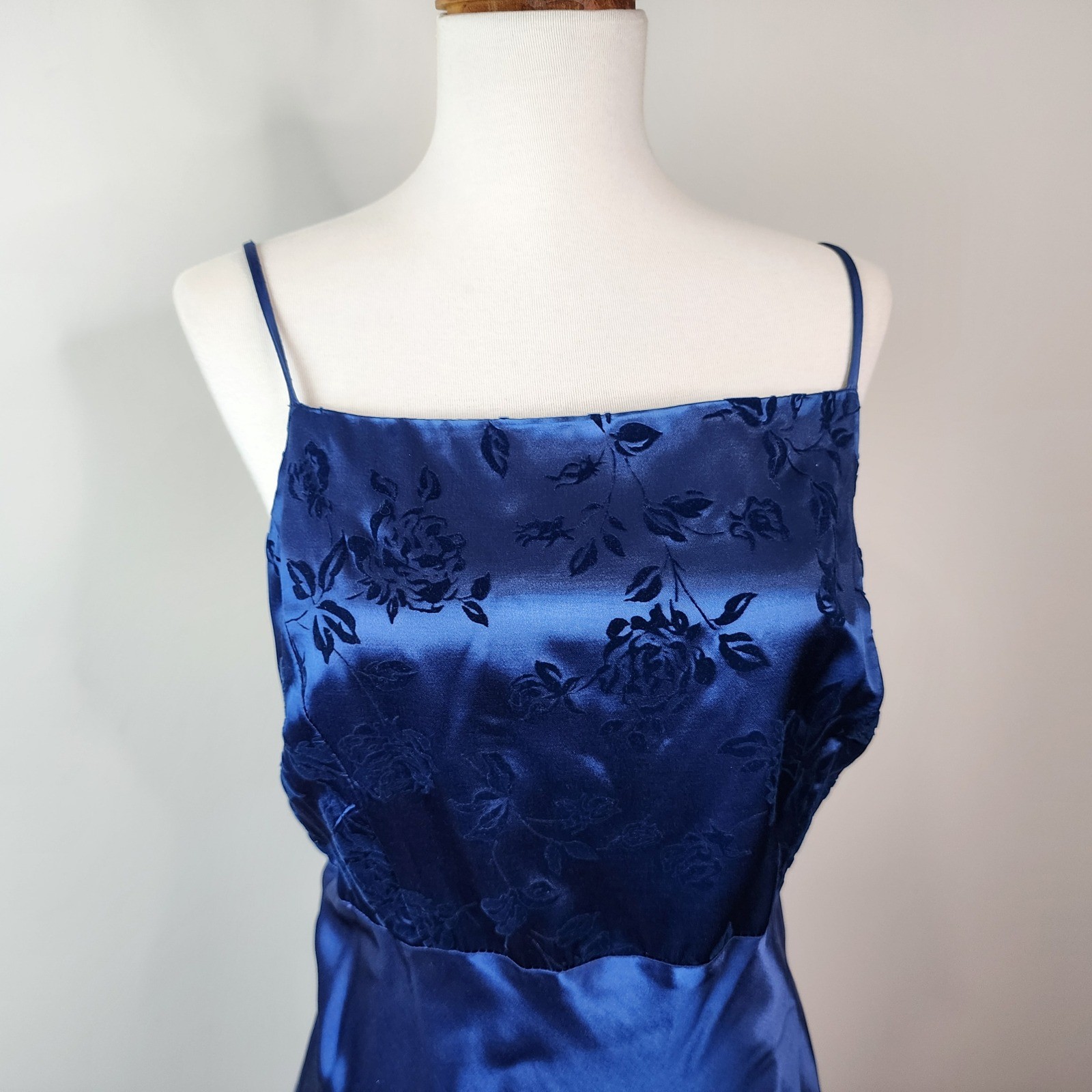 Vintage 90’s Y2K Be Smart Satin Maxi Dress 13/14 Navy Whimsigoth Witchy Prom