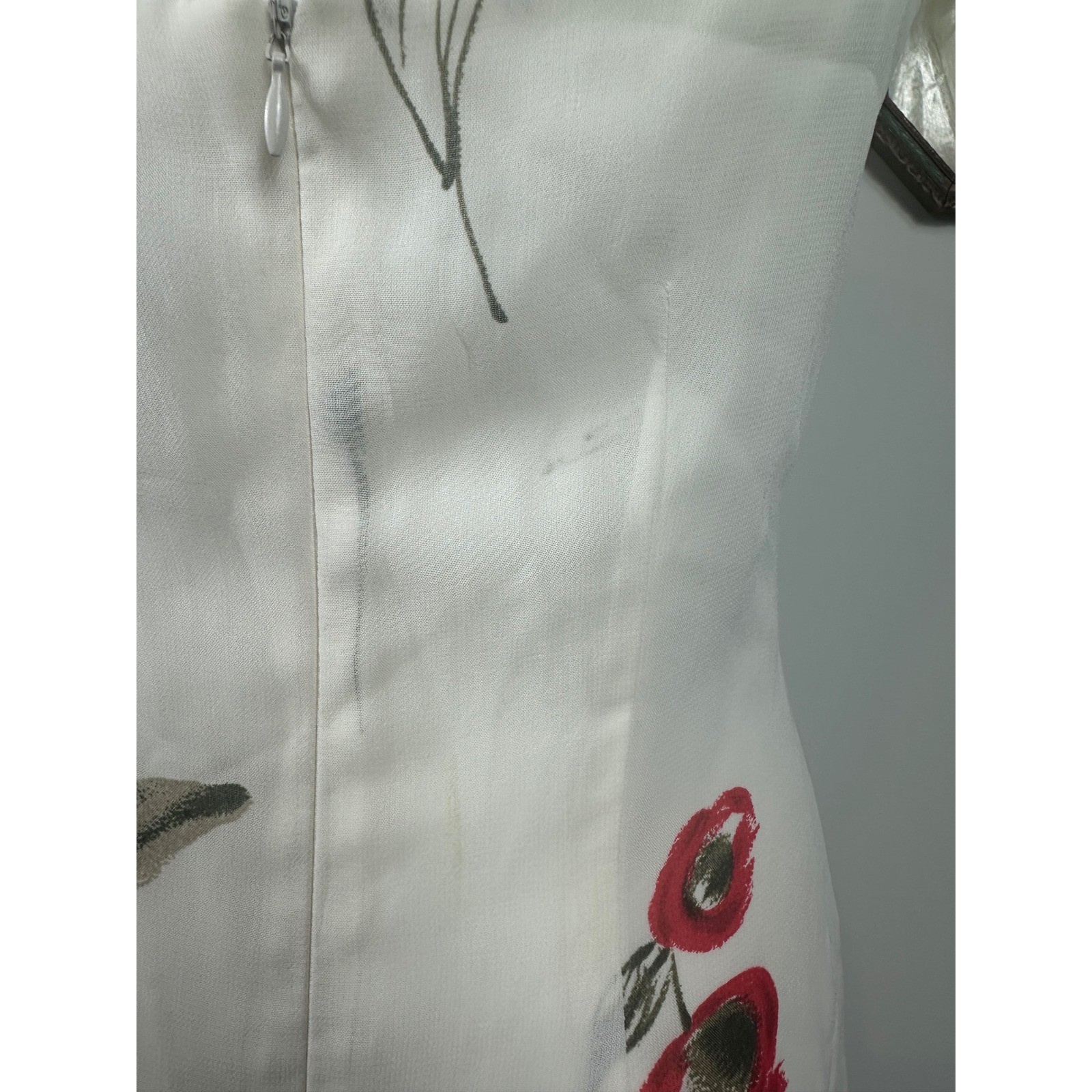 Vintage Y2K White Dress w/ Red Poppy Floral Design & Beaded Straps – SIZE 10