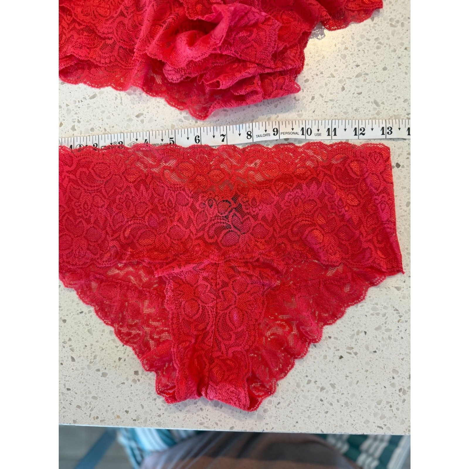 QUINCE Stretch Lace Cheeky Brief (6-Pack) Ruby Red Size Medium