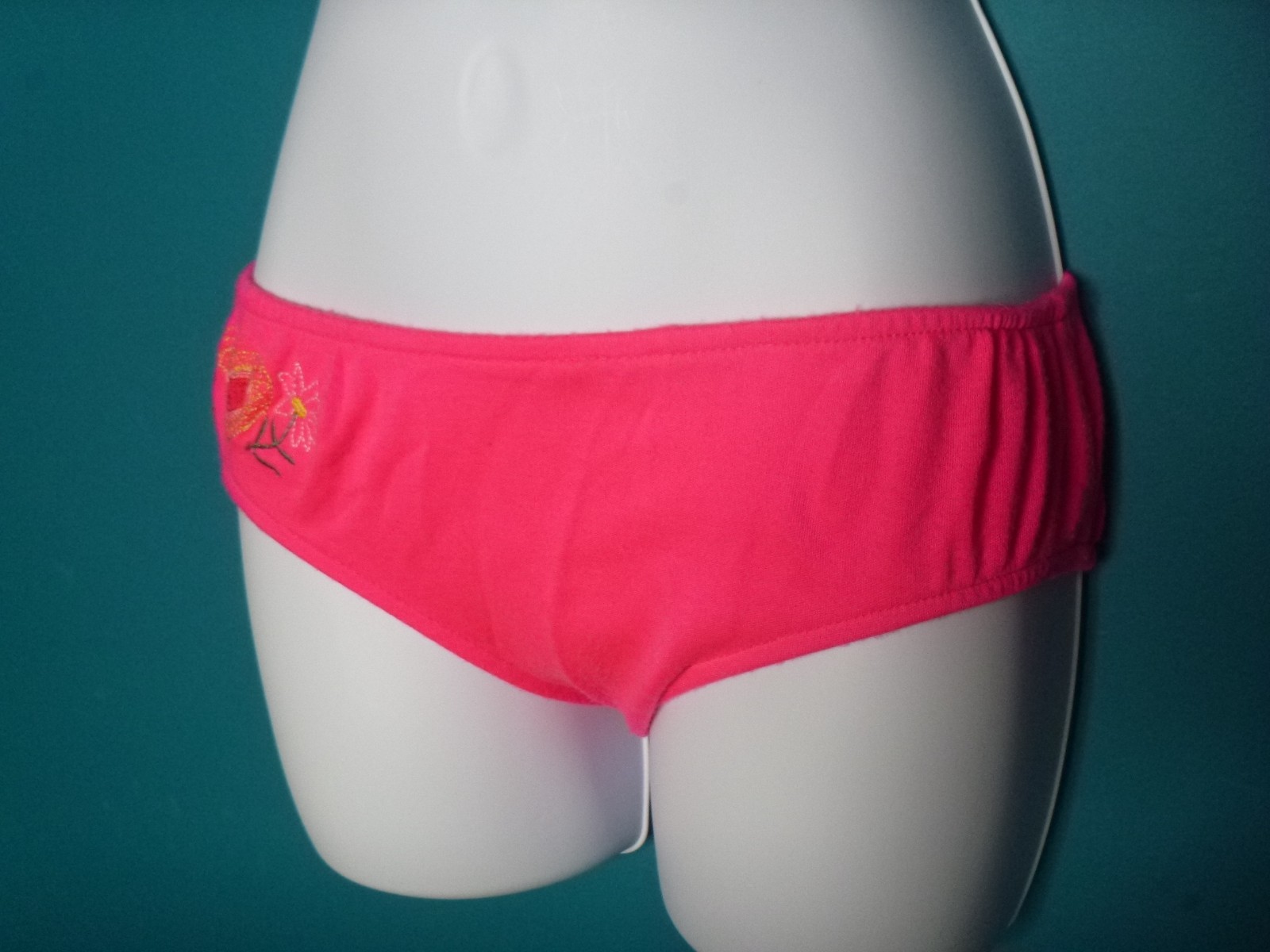 Vtg 70s Sears Jr Bazaar Hot Pink Knit Bikini Embroidered Flowers Heart Sz S