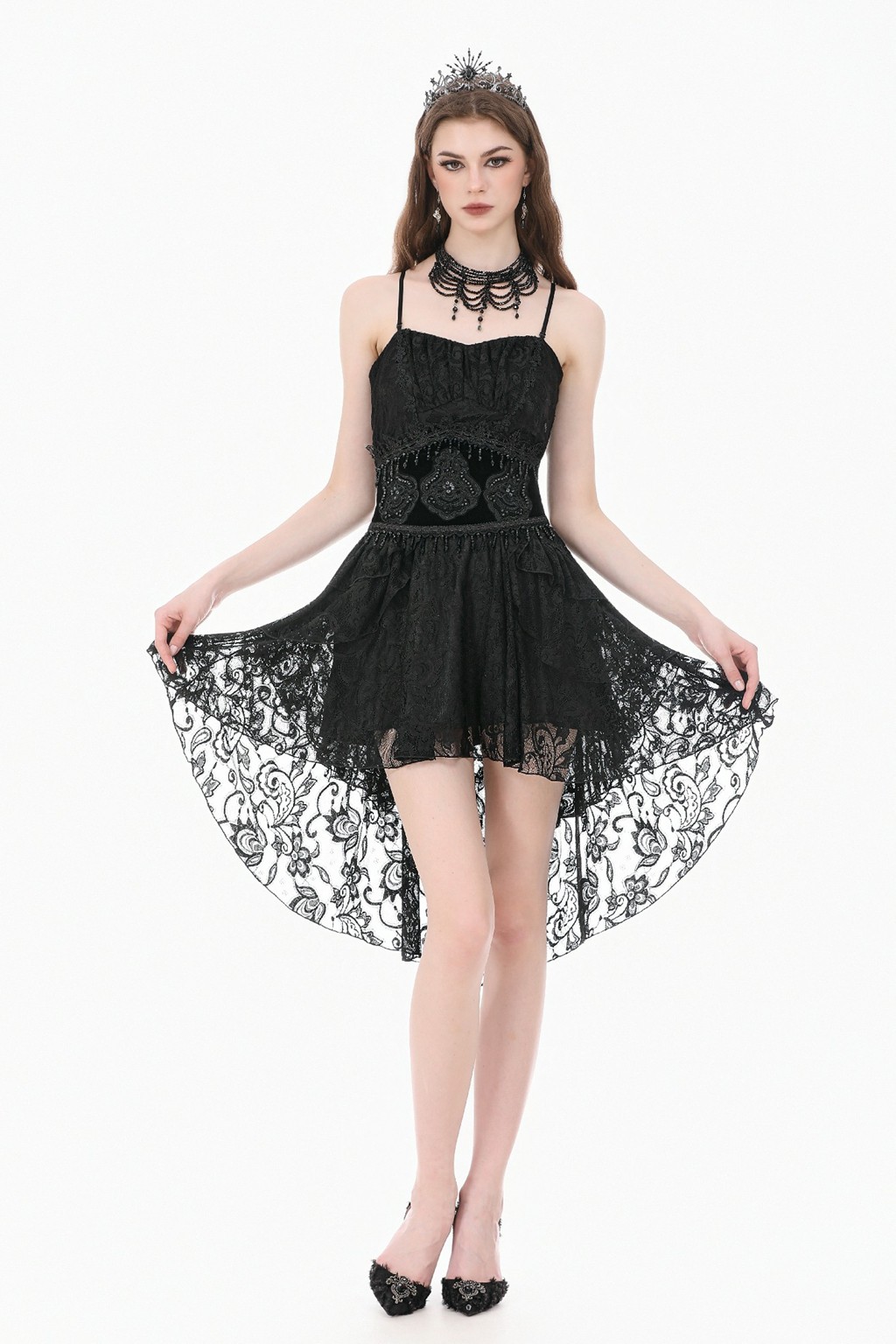 Dark In Love Women Velvet Waist Cincher Vintage Lace Embroidery Wide Waistband