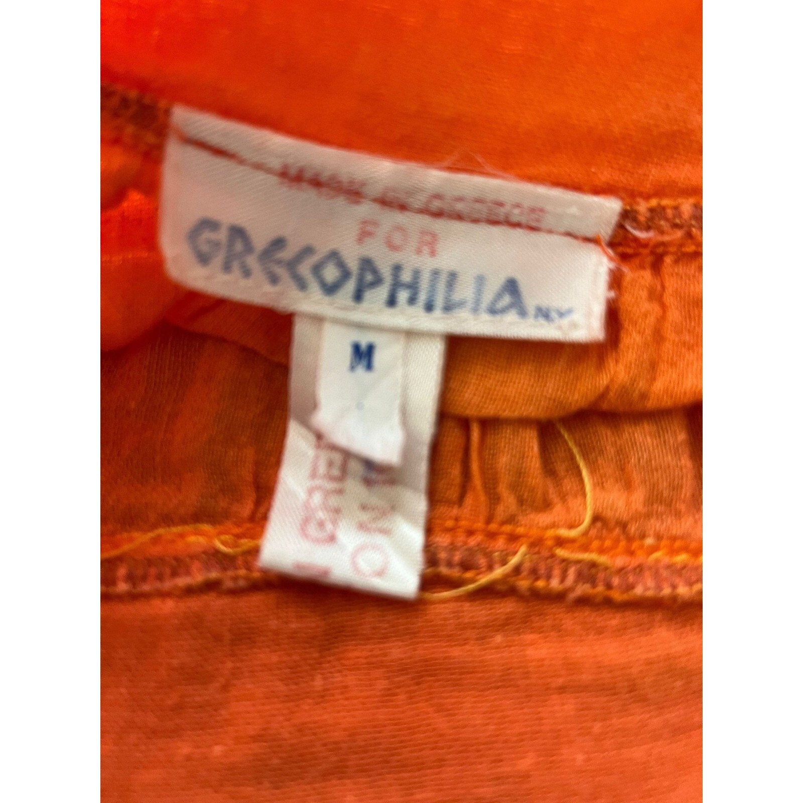 Vtg 1973 Orange Cotton Blouse Grecophilia Made In Greece 100% Greek Cotton