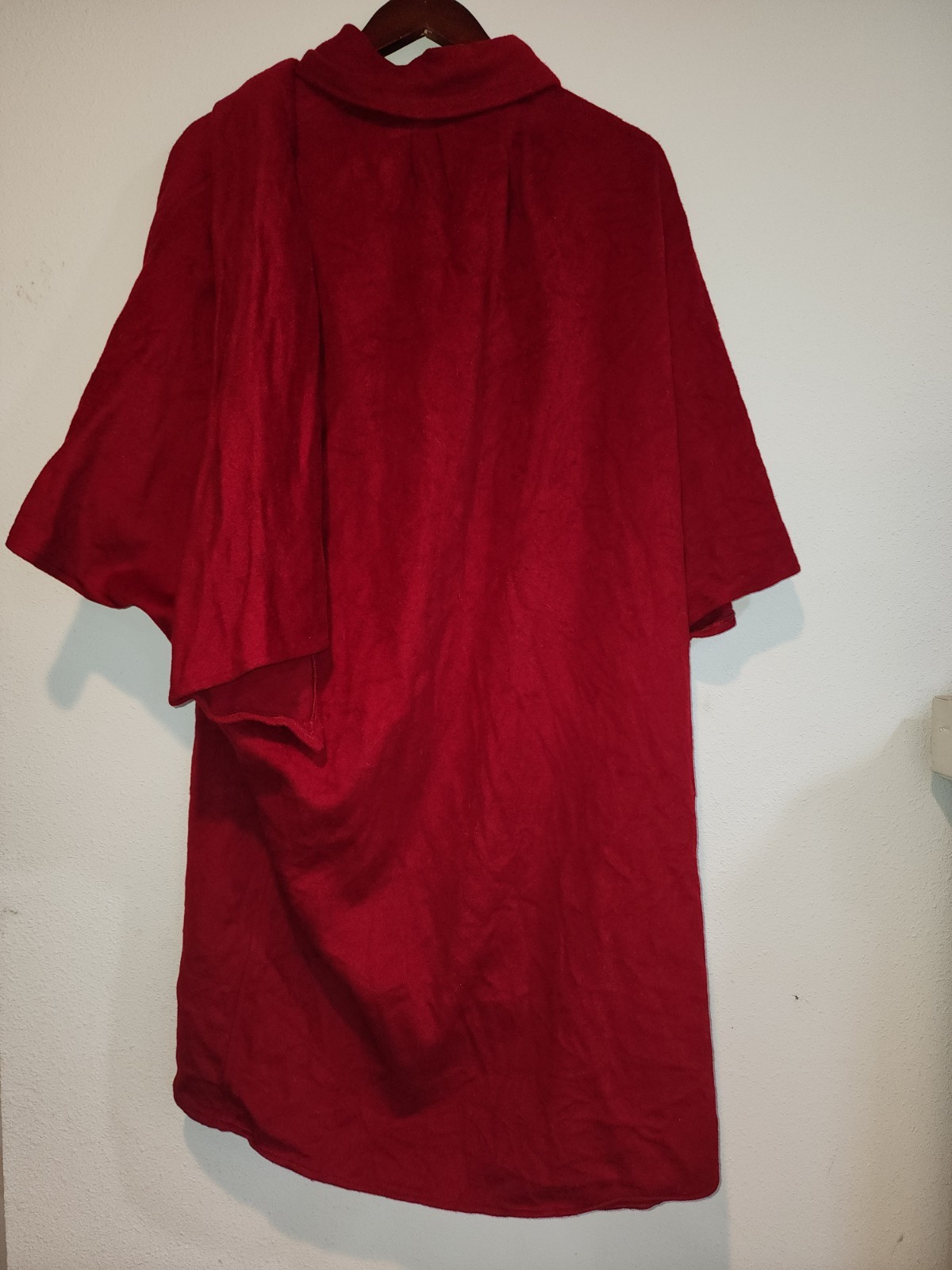 Gemini 100% Wool Shawl Cape Cocoon Wrap Coat Red Vintage 1960s 70s
