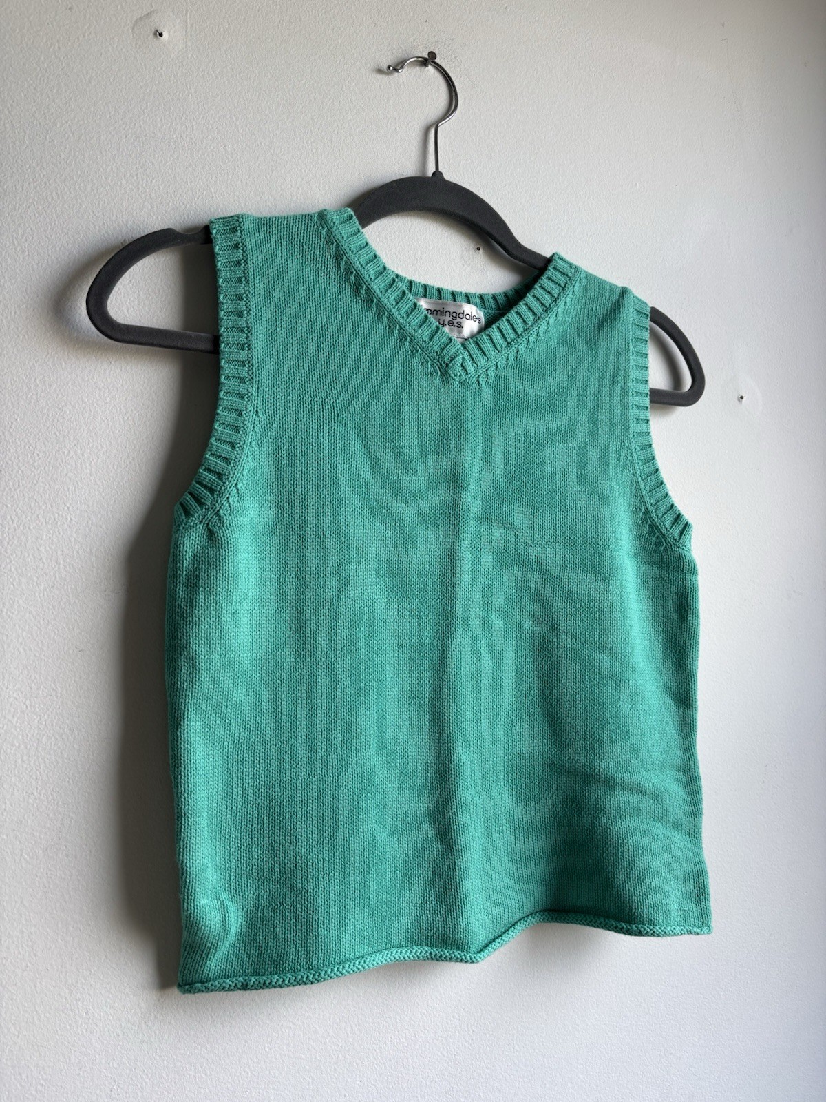 Vintage Bloomingdales y.e.s. 100% Cotton Teal Turquoise Sweater Vest Sleeveless