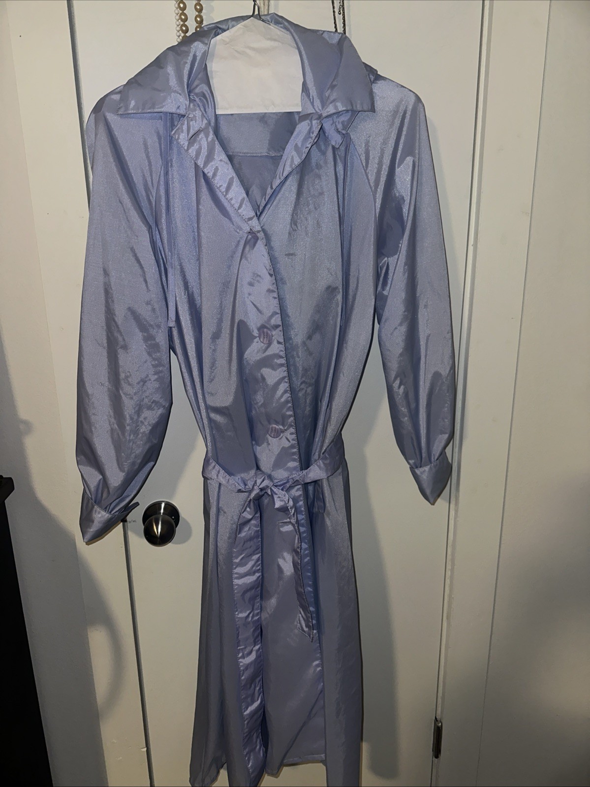 Vintage Aqua Sheen Raincoat Trenchcoat Packable Lightweight Womens Whale