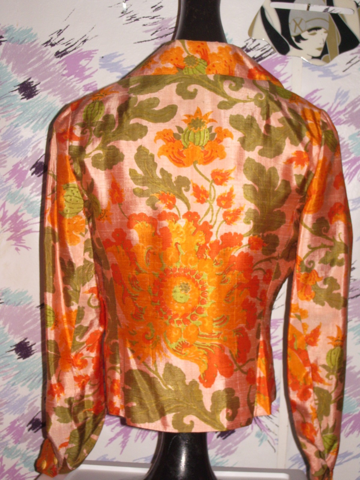 Era 60’s custom tailored floral silk lady 2 pcs dress jacket stunning size 6-8
