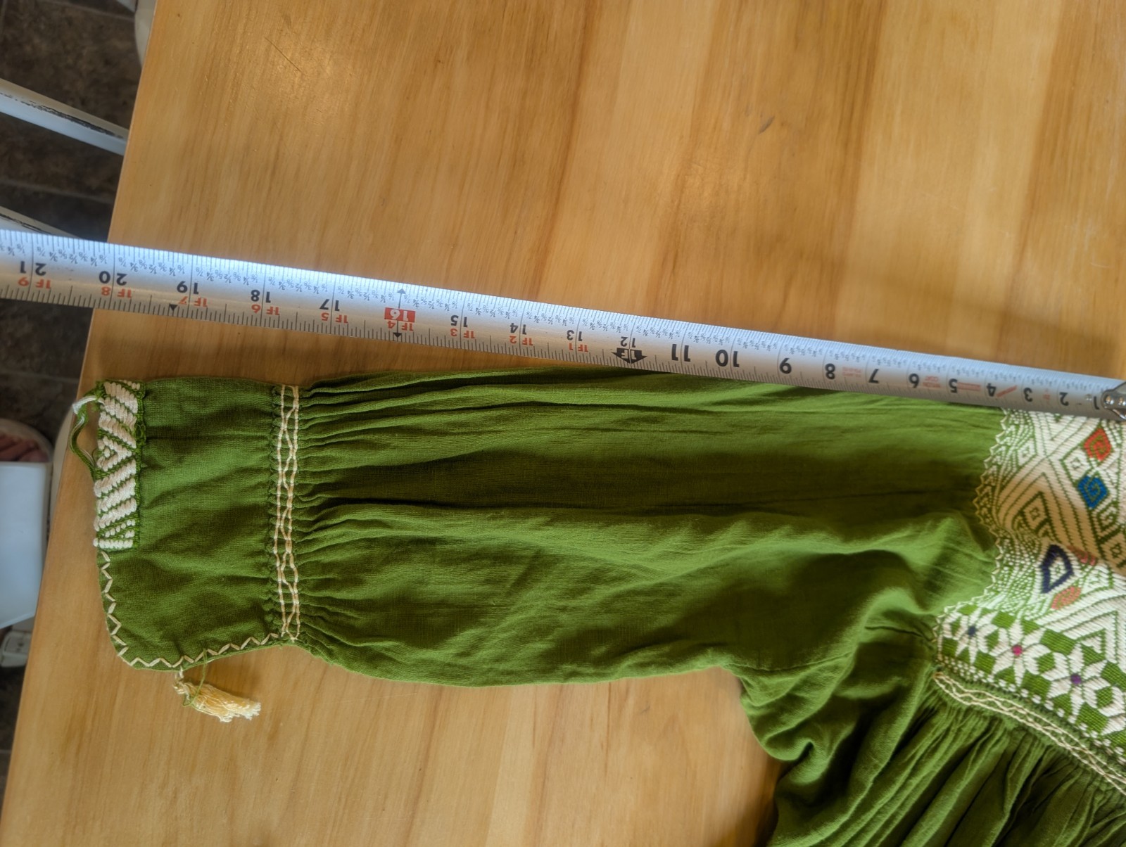 Vtg 70s Mexican Embroidered Cotton Gauze Tunic Blouse Boho Peasant Green Huipil