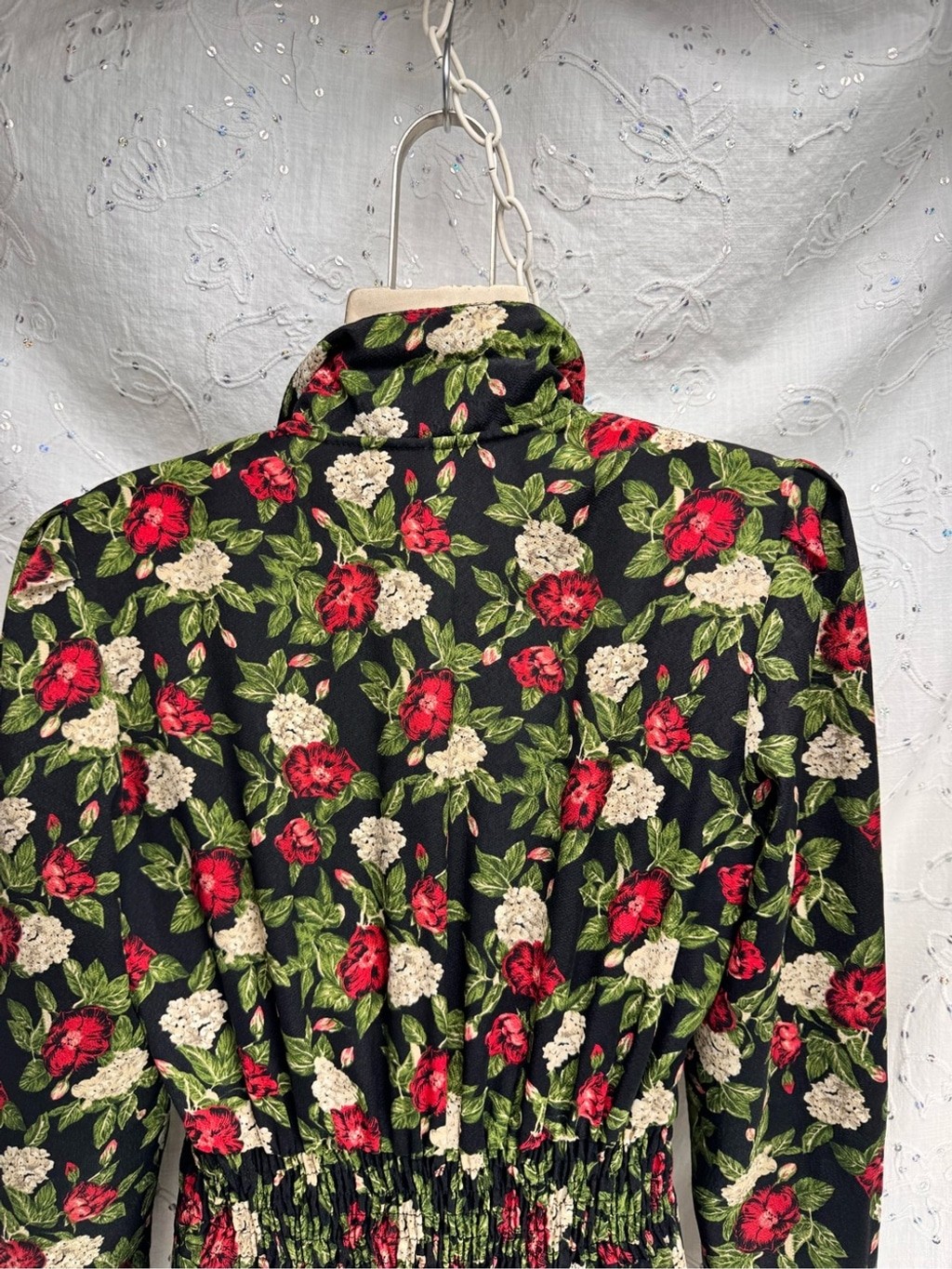 Vintage 80s 90s Northern Traditions Floral Maxi Dress Velvet Collar Button Front