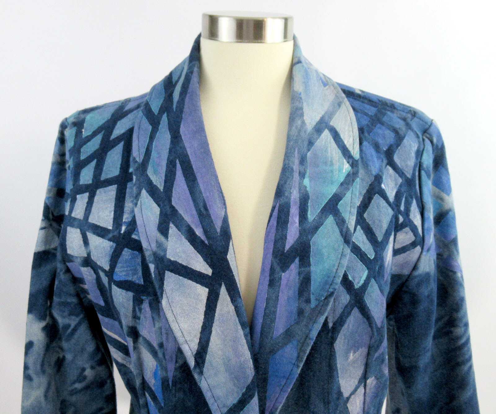 Vintage Freida 1980s or 90s artsy boho tie dyed batik denim jacket