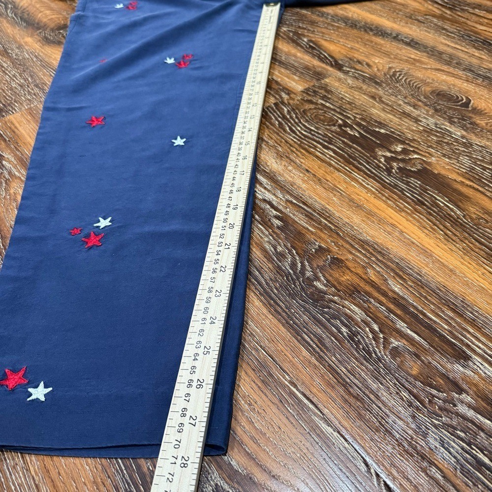 Vintage Allison Taylor Navy 100% Silk Pants Red White Star Embroidery Size 12 L