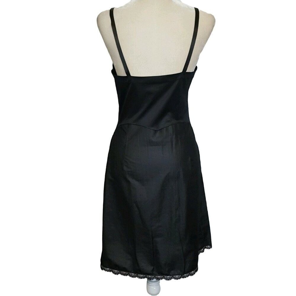 Sears Vintage Non Cling Dress Full Slip Size 34 Black Satin Lace Empire Waist