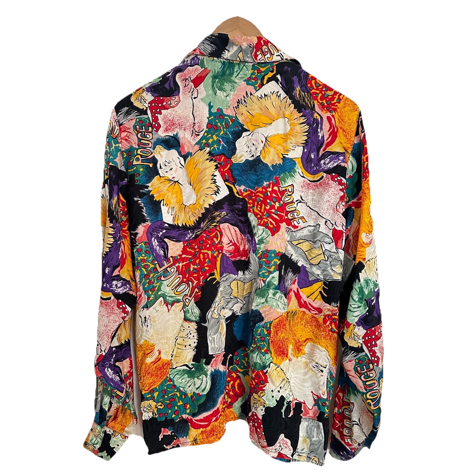 Vintage 80s Jerri Sherman Collection Silk Colorful Moulin Rouge Blouse Size 8
