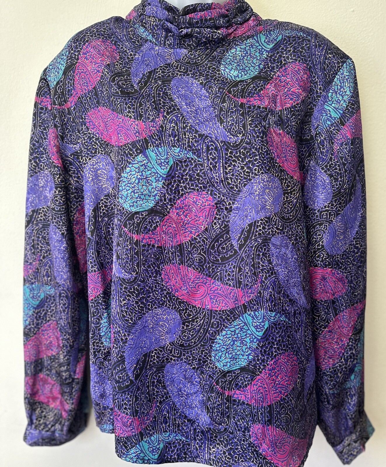 Vintage Sophisticates By Jonathan Martin Blouse Women 16 Purple Paisley Satin