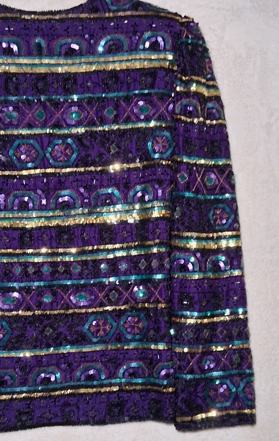 Vtg Laurence Kazar Sequin Beaded Purple Black Green Cocktail Party Jacket Large