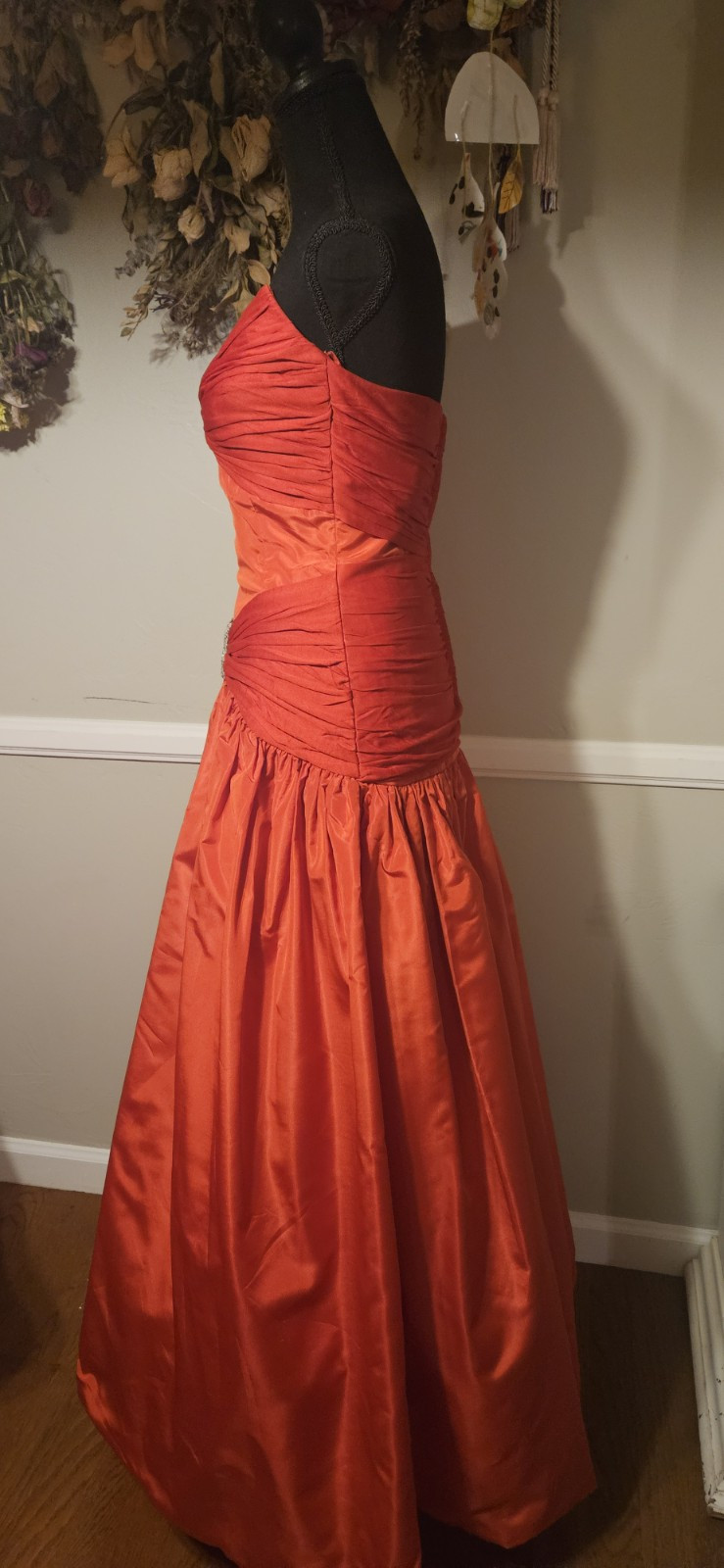 Vintage Red Kevan Hall Couture Strapless Gown Mkd Sz 8