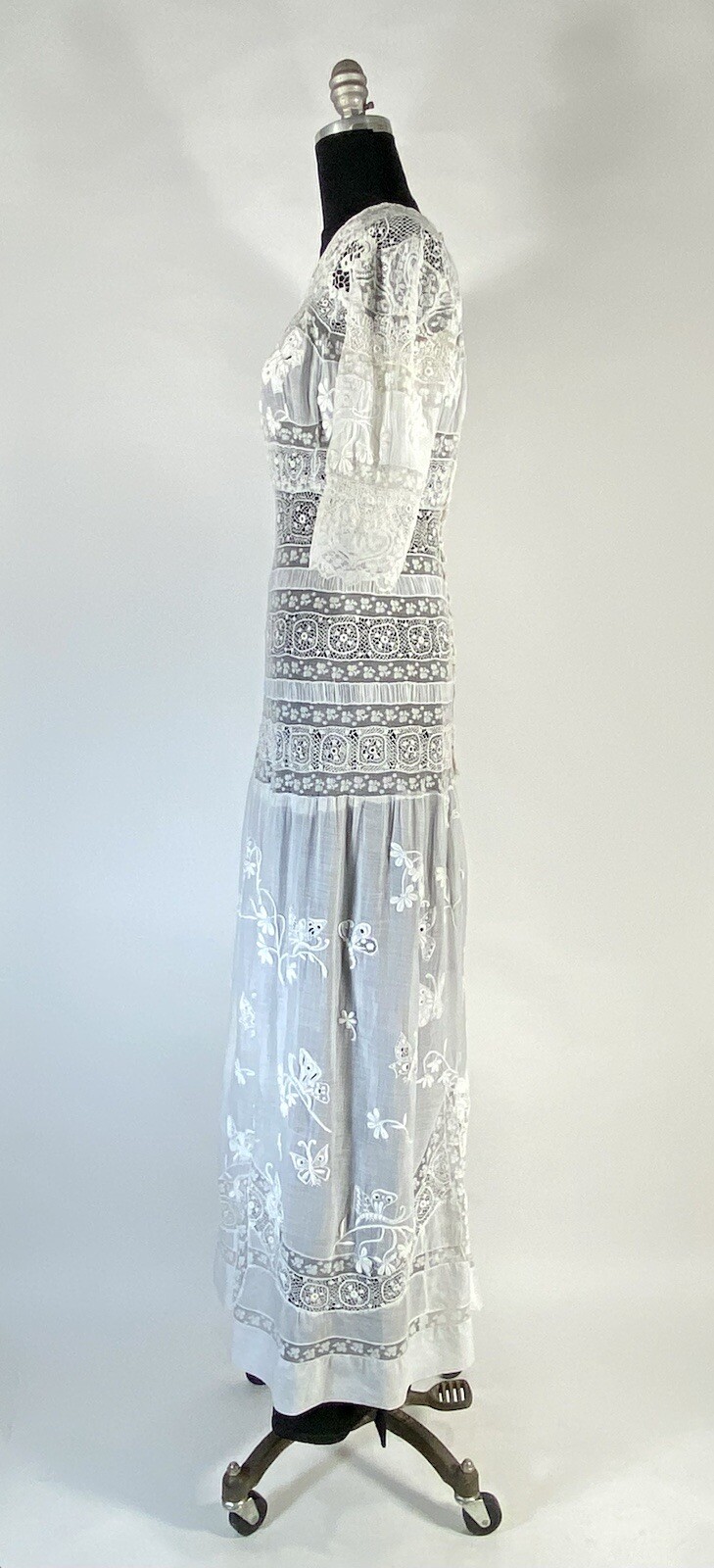 Antique late Victorian-Edwardian intricate pieced lace sheer wedding gown dress