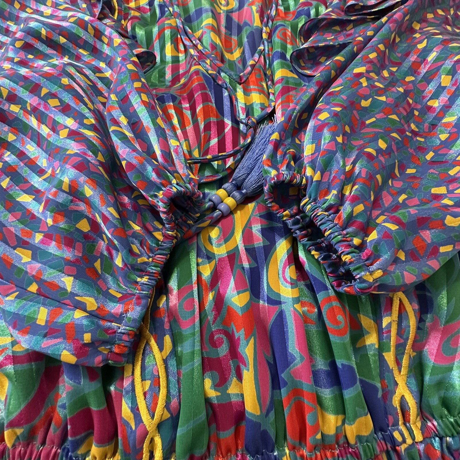 Jaymee Papell Vintage 80’s Beautiful Maxi Dress Cinch Waist Tussles Artsy Sz.Sm