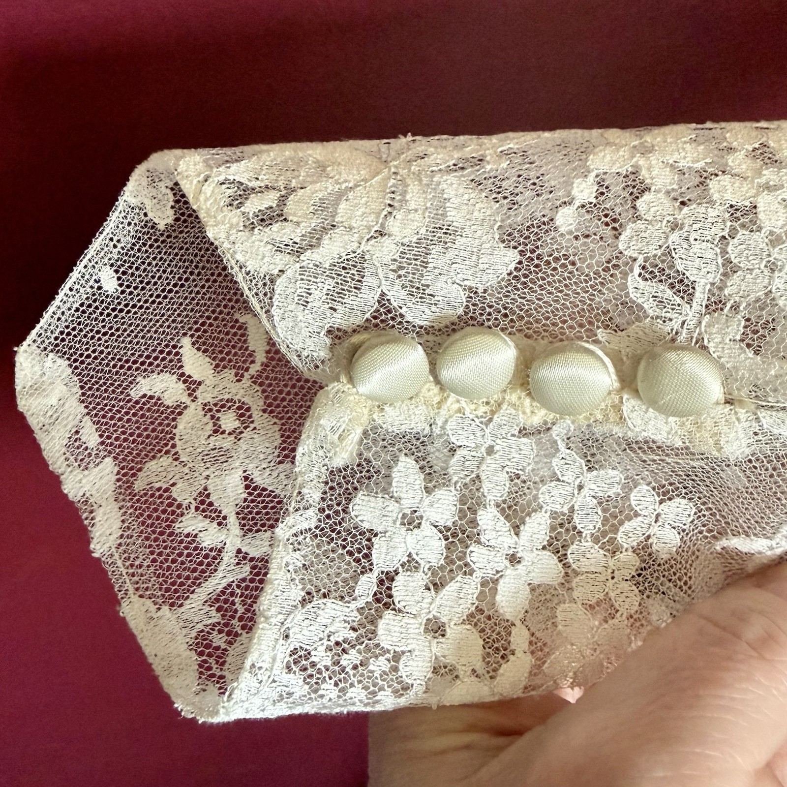 VTG 50s MCM Ivory Cupcake Accordion Tulle Lace Satin Wedding Dress & Headpiece