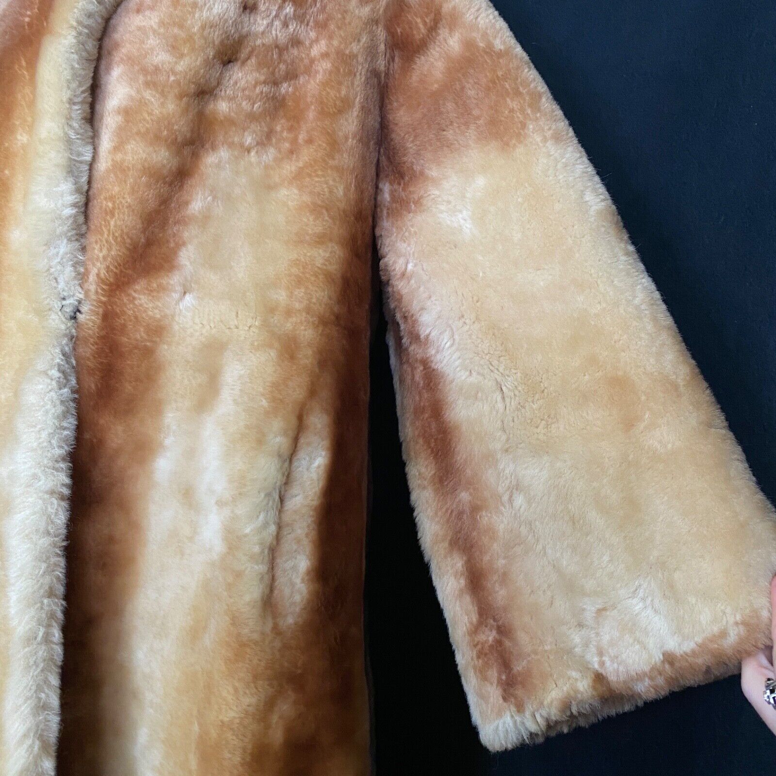 Vintage 1950s heavy genuine fur sheepskin shearling brown striped winter S