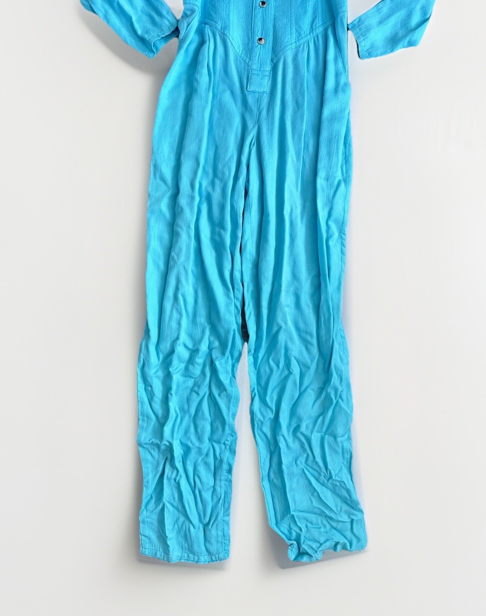 Vintage 80s 90s Teal One Piece Embroidered Tassel Fringe Jumpsuit Jacket Pants