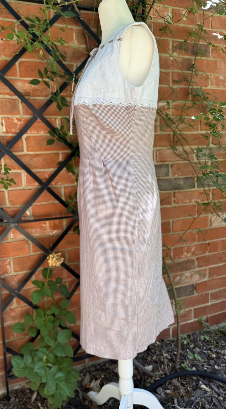 Darling Vintage 1950s Brown Gingham Wiggle Dress Size S