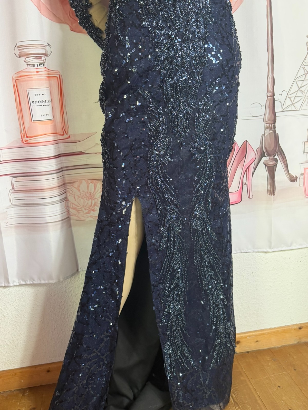 Vintage 80s 90s Mermaid Dress Gothic Wedding Beaded Evening Gown Train 32 34