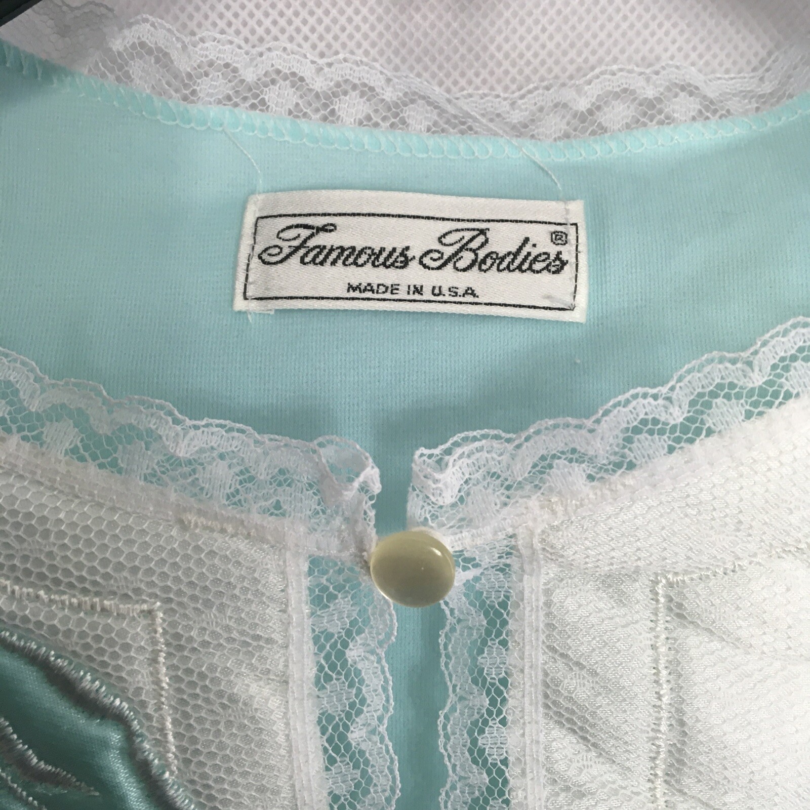 Vintage Famous Bodies Long Nightgown Lace Size M 12-14 USA NWT NOS Teal Modest