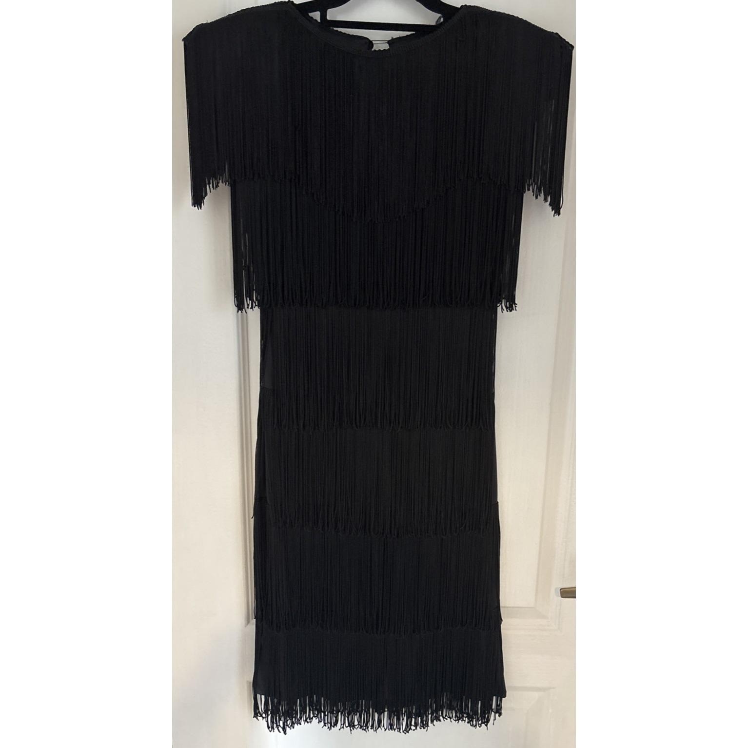 Vintage Womens Shuet Young HW Collections Black Fringe Dress Flapper Halloween 6