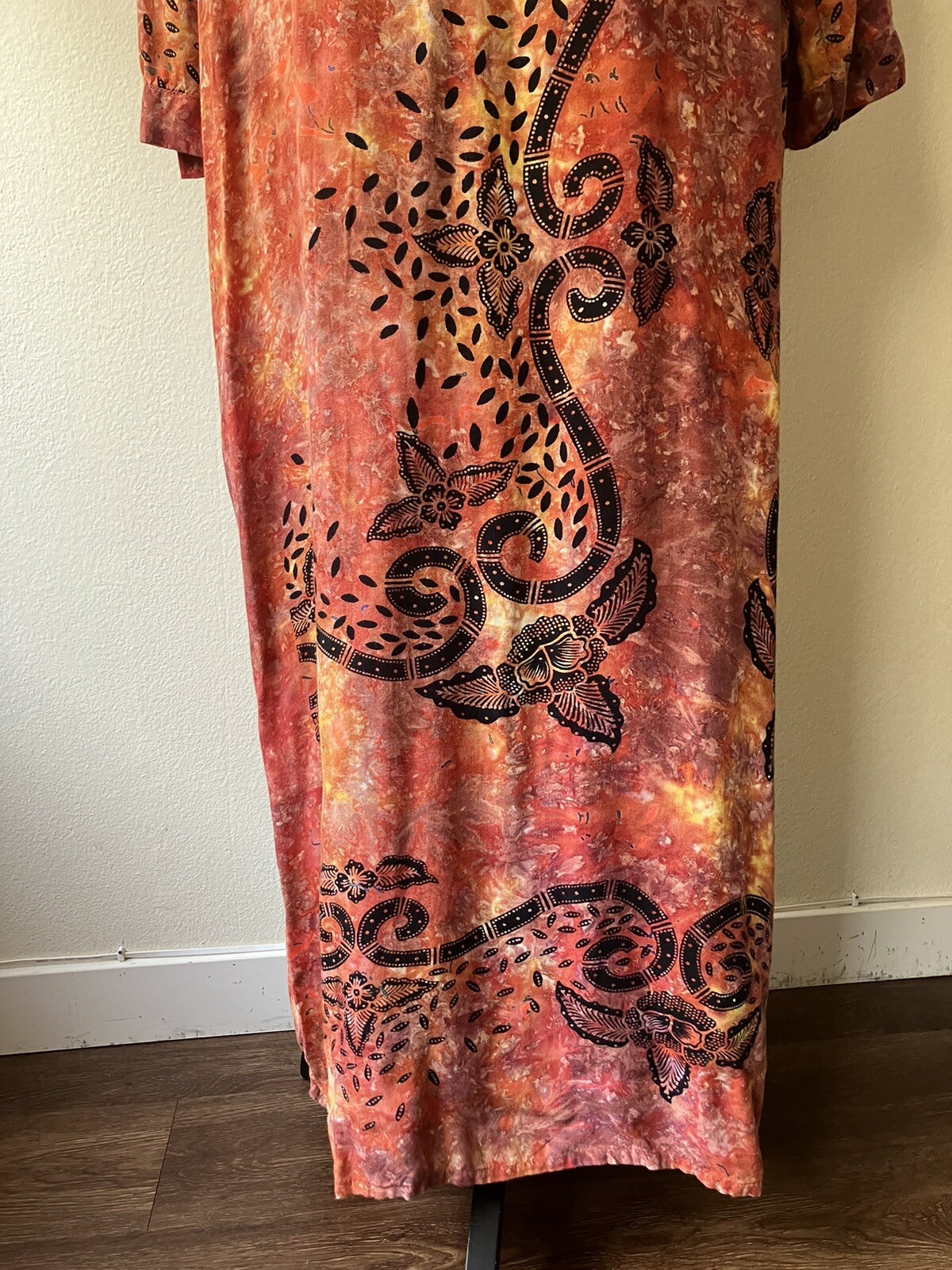 Vintage 70s Lady Cactus Batik Print Tie Dye Caftan/Maxi Dress Boho Festival L/XL