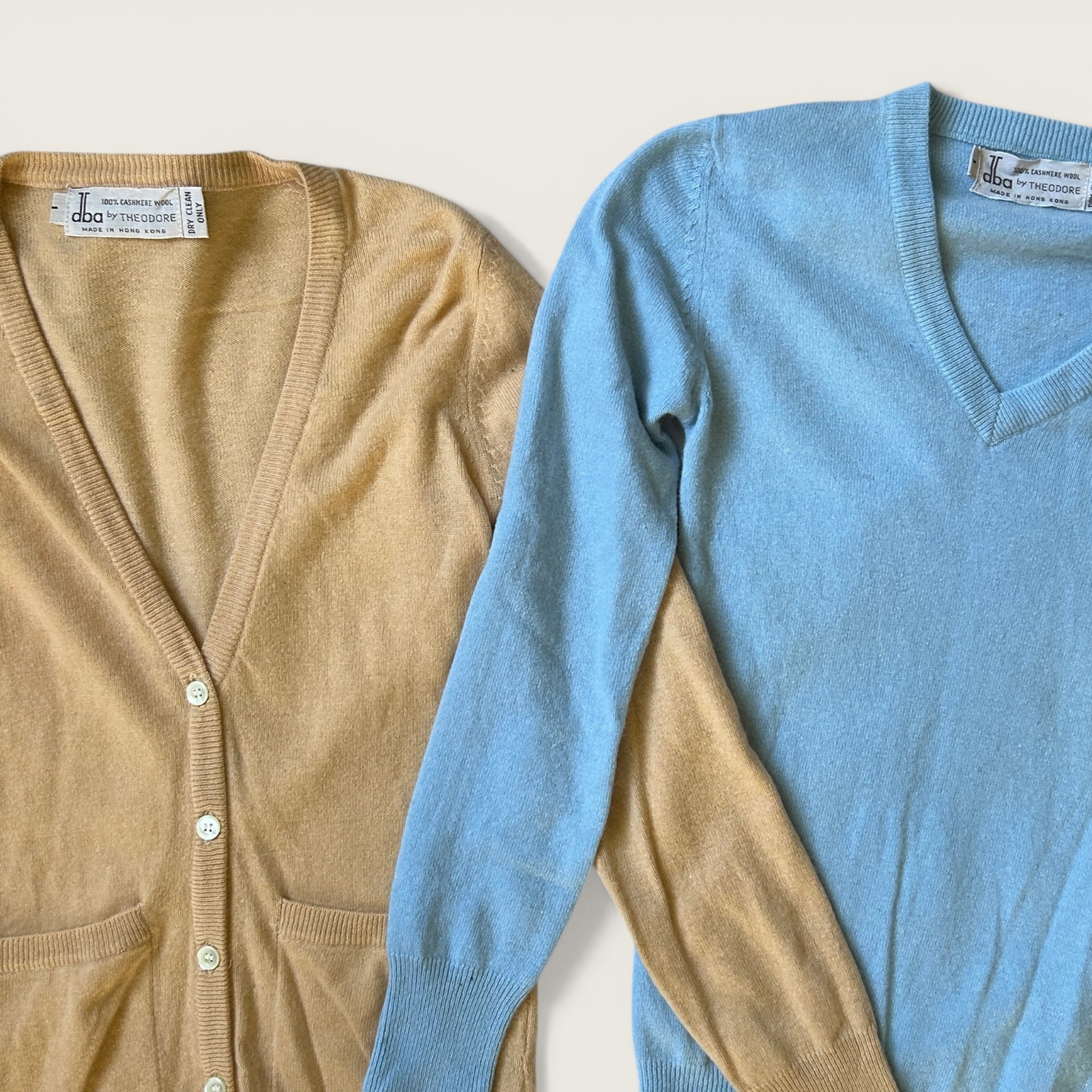 Vintage Cashmere Twin Set Cardigan + Sweater DBA by Theodore Blue Peach