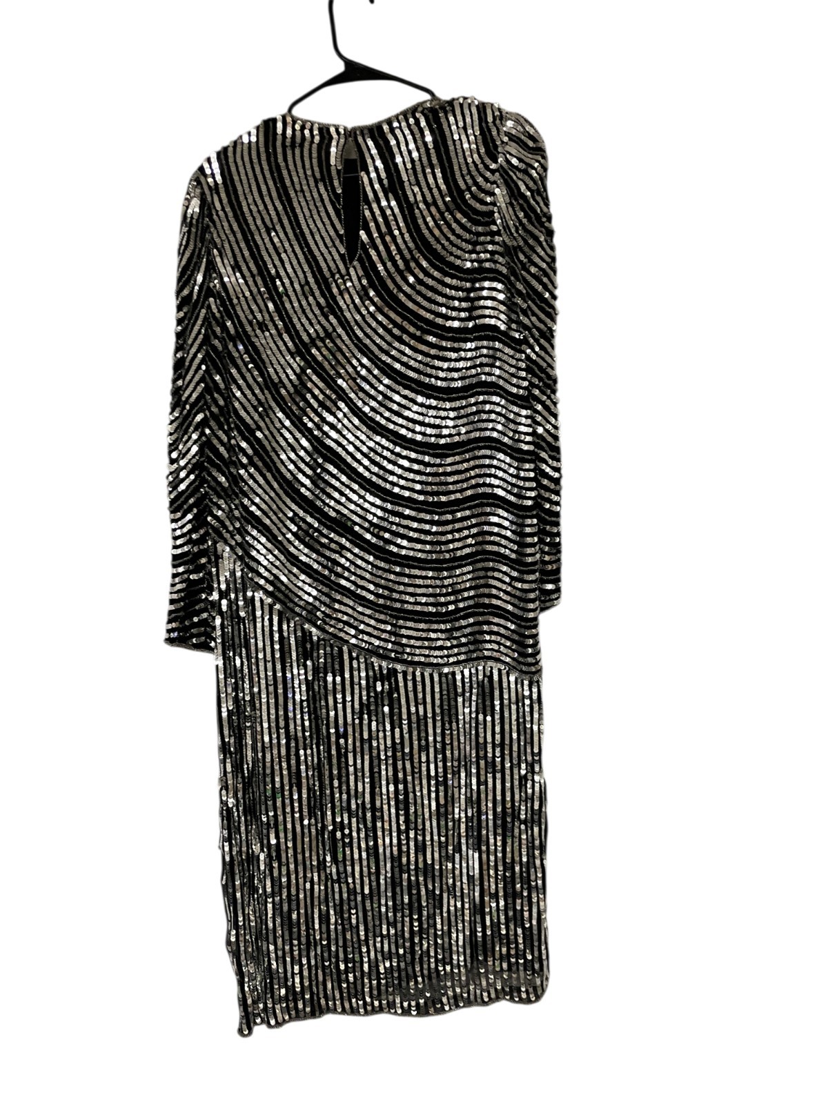 Vintage Dress Judith Ann Creations Women Sequin Silk Evening Size M Black Silver