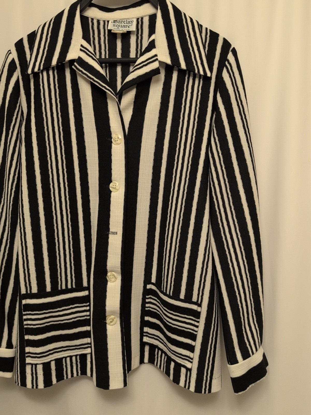 80s womens vtg 13-14 barclay square black white striped usa made jacket pockets
