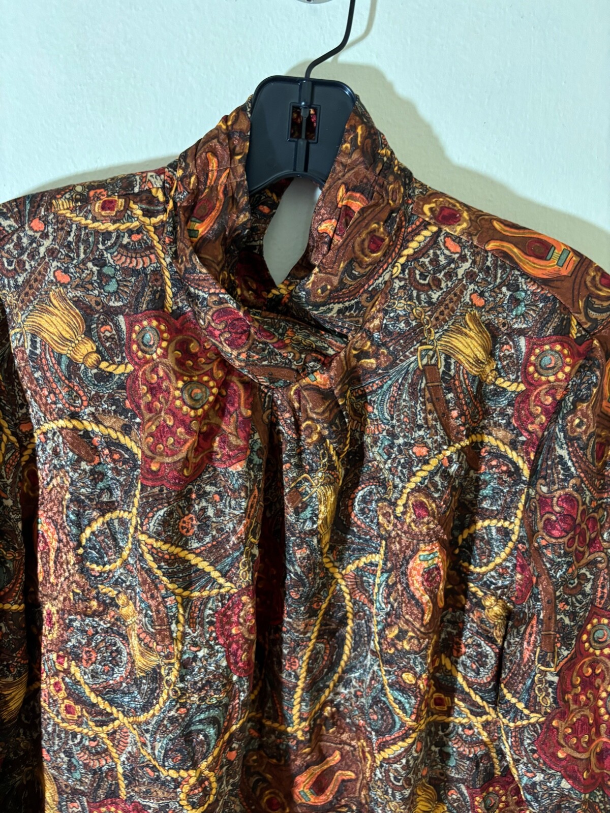 Vtg 80s NOTATIONS BAROQUE Print SECRETARY CAREER Puff Sleeve ACADEMIA Blouse 8 M