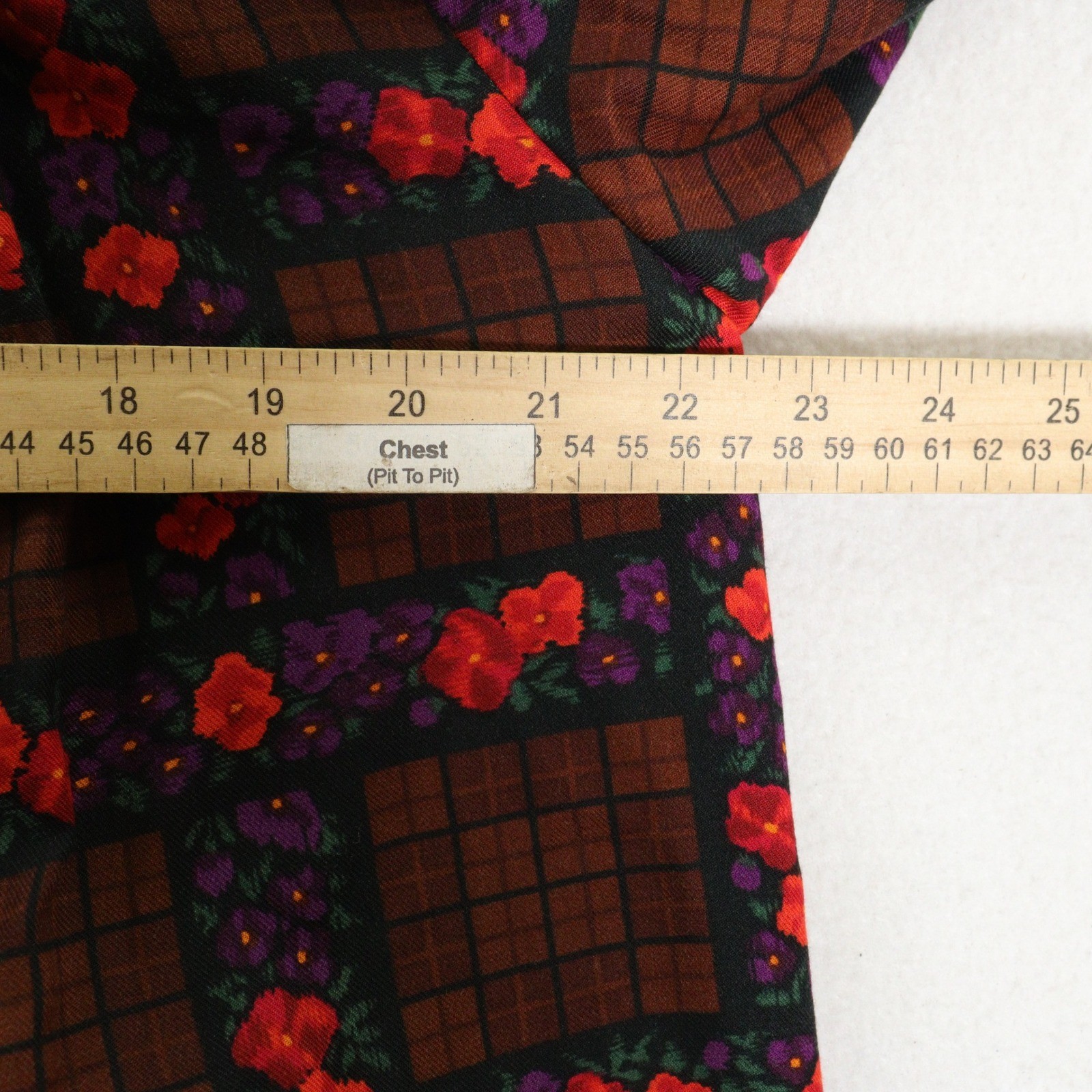 Vtg Oscar de la Renta Miss O Skirt Suit Floral Brown Plaid Velvet Trim Women 8