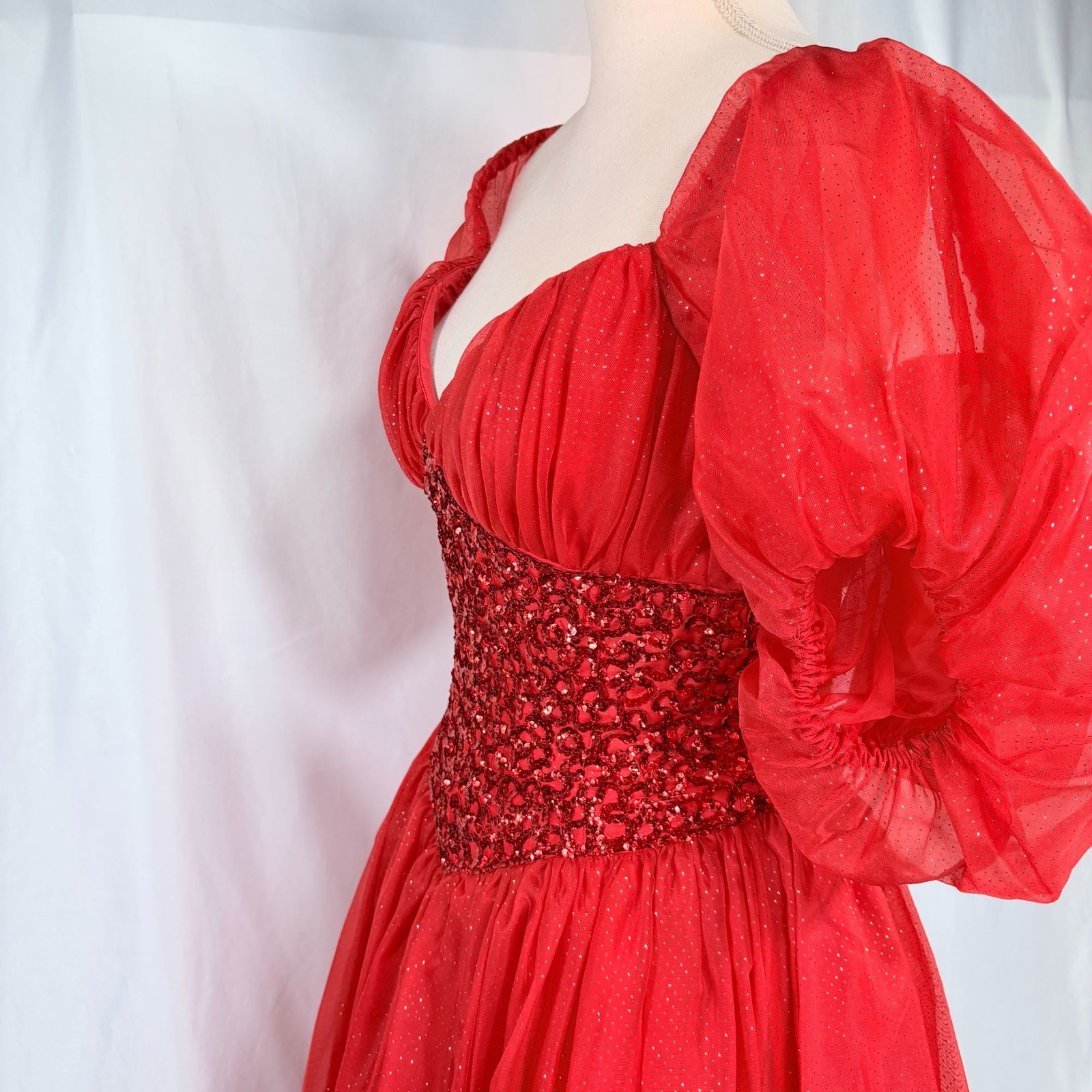 Vintage Mike Benet Red Off the Shoulder Ball Gown Style Gown Dress 8 / Small 25″