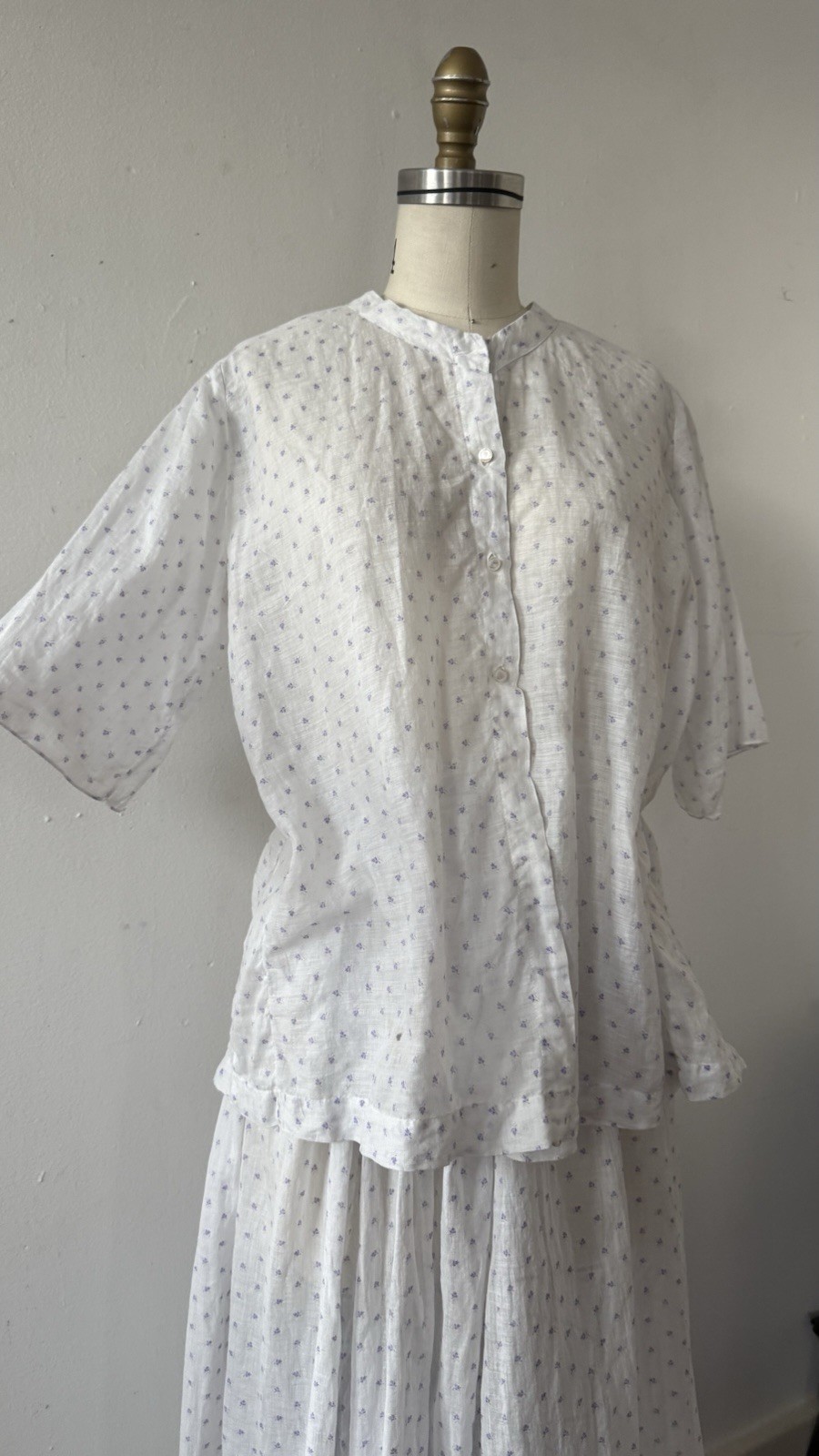Antique Edwardian Sheer Lavender Sprig Print Cotton 2 Pc. Dress/Skirt Set 1920s