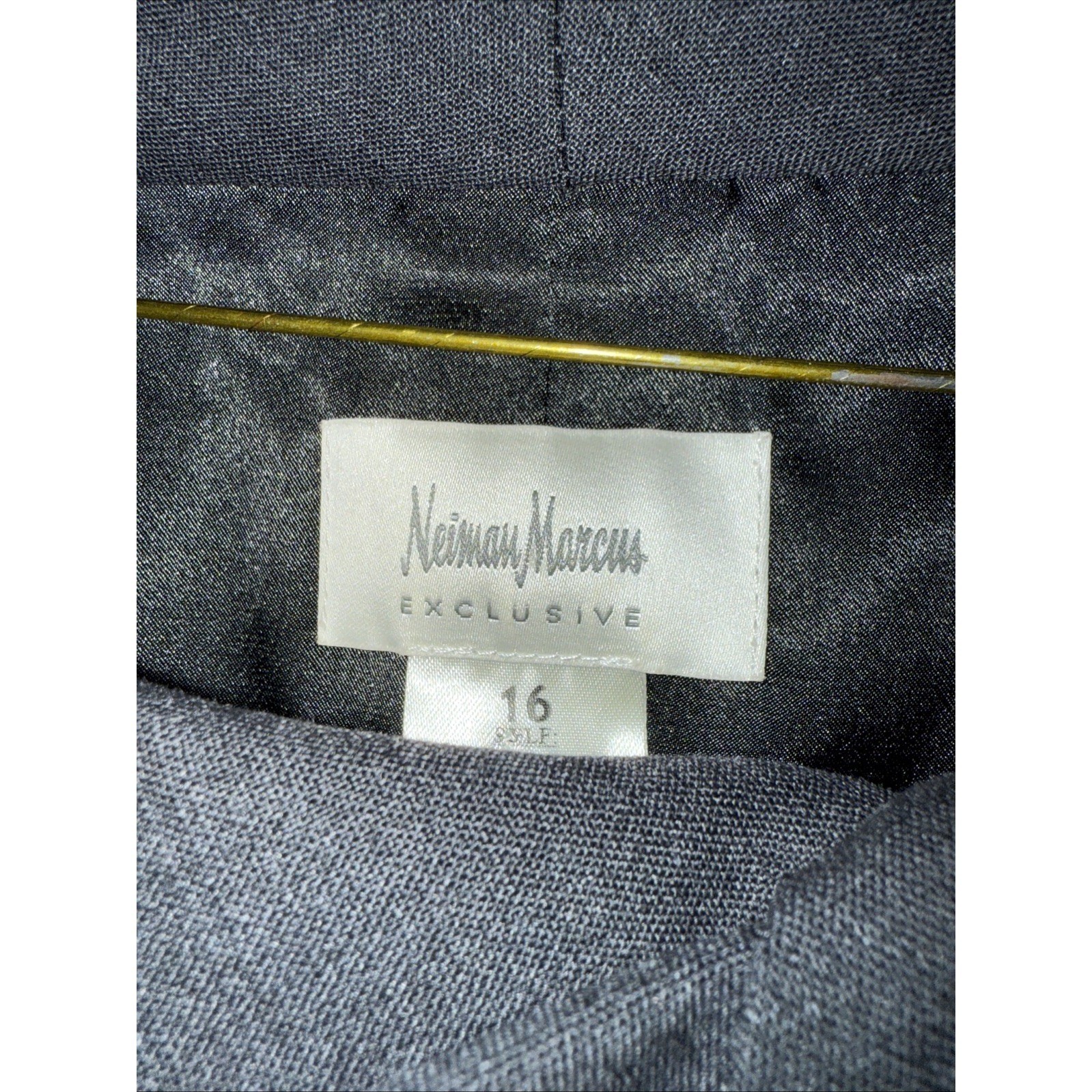 Neiman Marcus 100% Wool Charcoal Gray Dress Vintage Sheath Size 16 Midi Tie