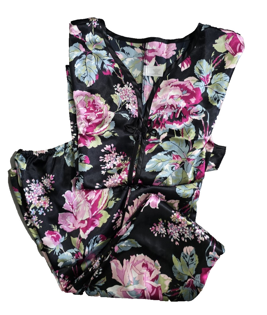 Vintage Y2K Avon Black Floral Cottagecore Goth 2 Piece PJ Set L