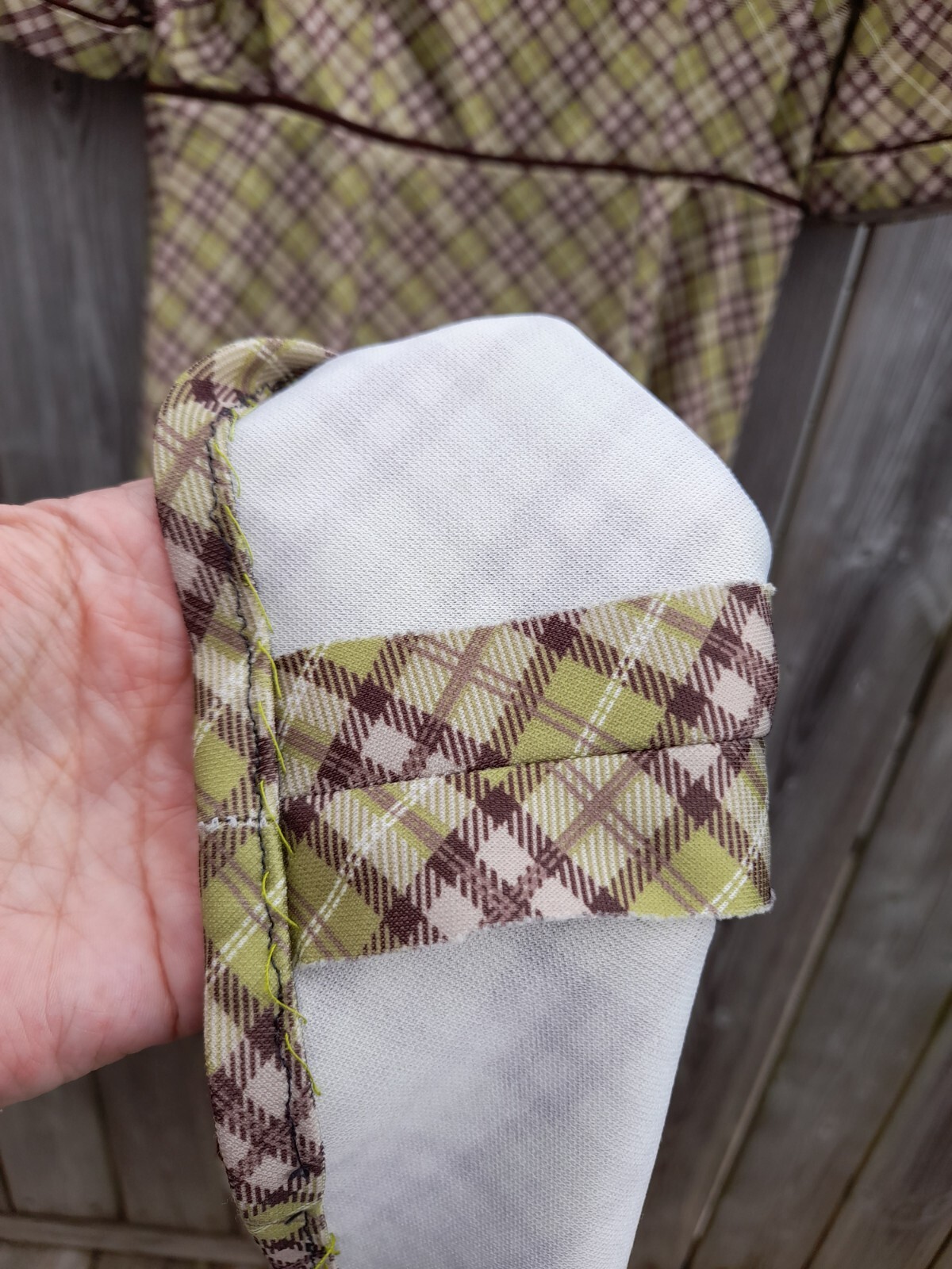 Amish Mennonite Cape Dress 36″ Bust 29.5″ Waist Retro 90s Green Brown Plaid