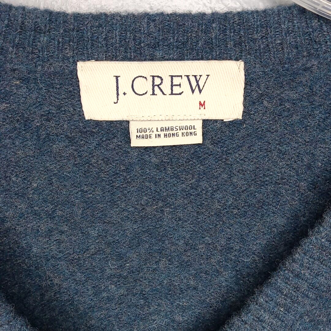 Vintage J Crew Sweater 100% Lambs Wool Womens Sz M Blue V-Neck Pullover Warm