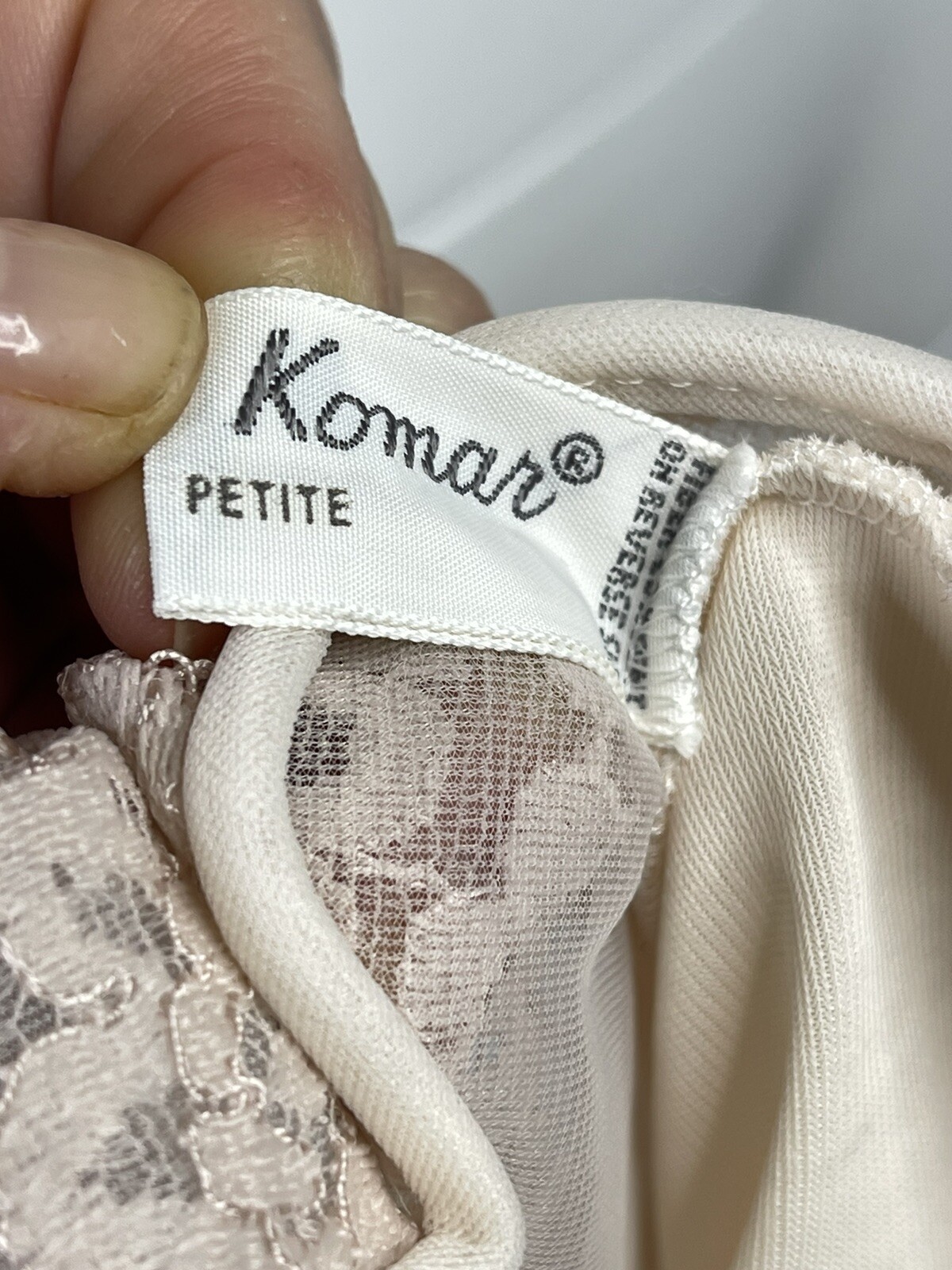 Vintage Komar Nightgown 36” Bust Petite Pale Blush Ivory Lace Chiffon Bow