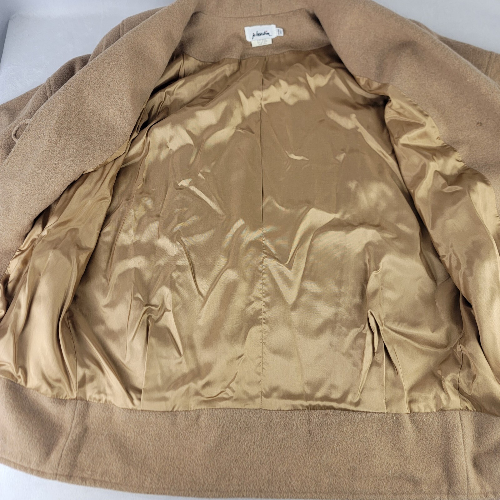 Vintage Jo Hardin Tan Wool Coat Jacket Size 6 Made In USA Neutral *READ*