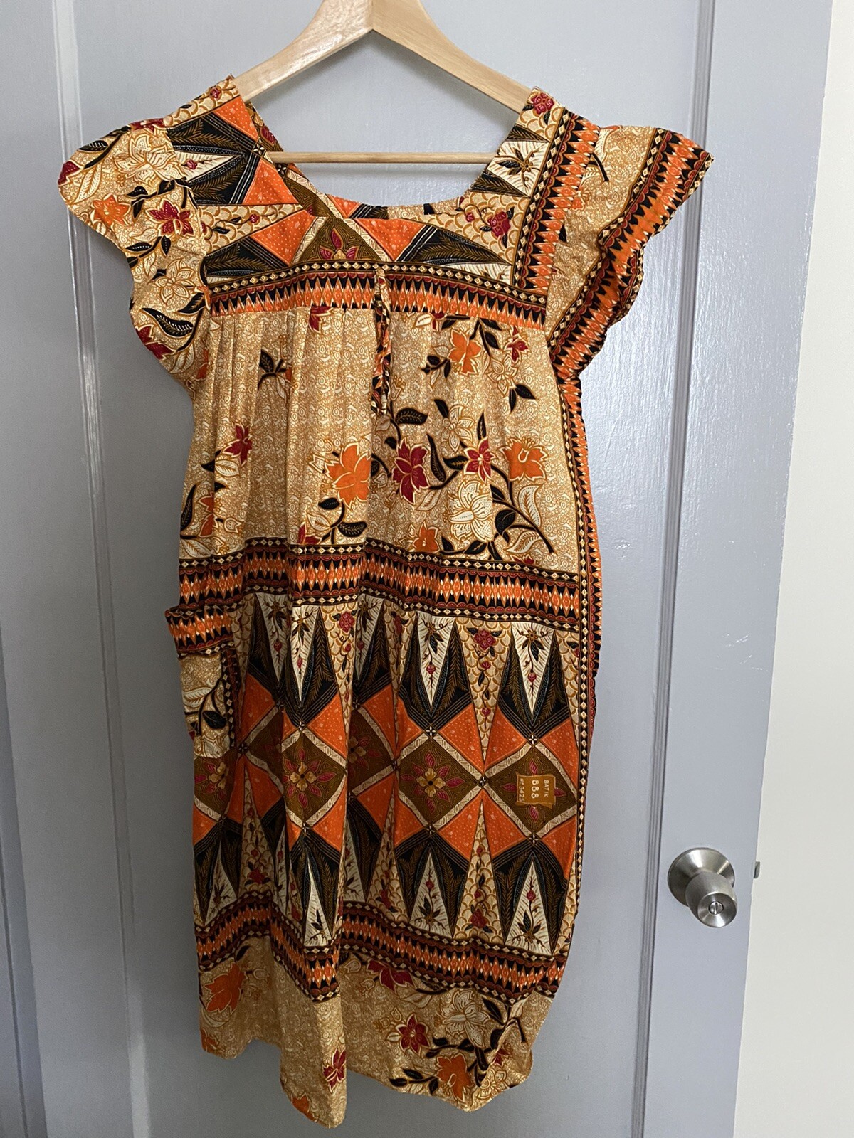 Mayette 100% Cotton Colorful Printed Short Sleeve Short Vintage Dress Sz L