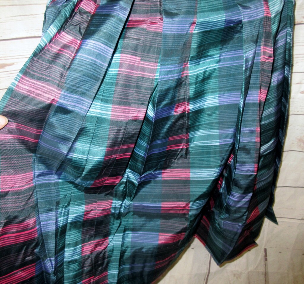 VTG 50’s Jonathan Logan Dress Rockabilly Satin Stripe Pleated 11 32/24/36 Plaid