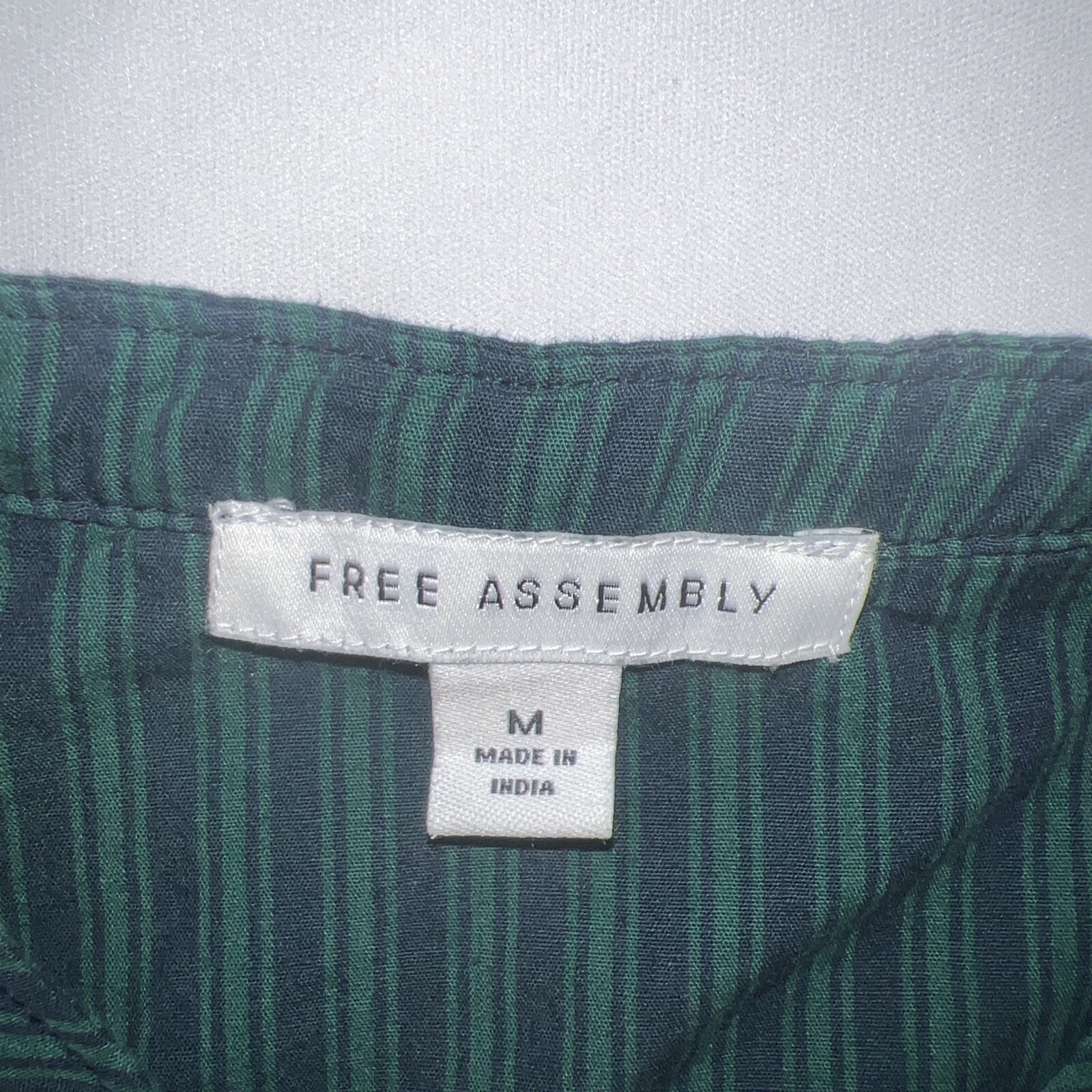Vintage Free Assembly Blue Green Stripes Shirt Dress Long Sleeve Size Medium Tie