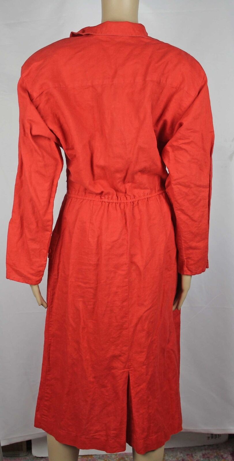 1980s Vintage Red Cargo Utility Dress Cotton Shirtdress Pockets Melissa Lane 12