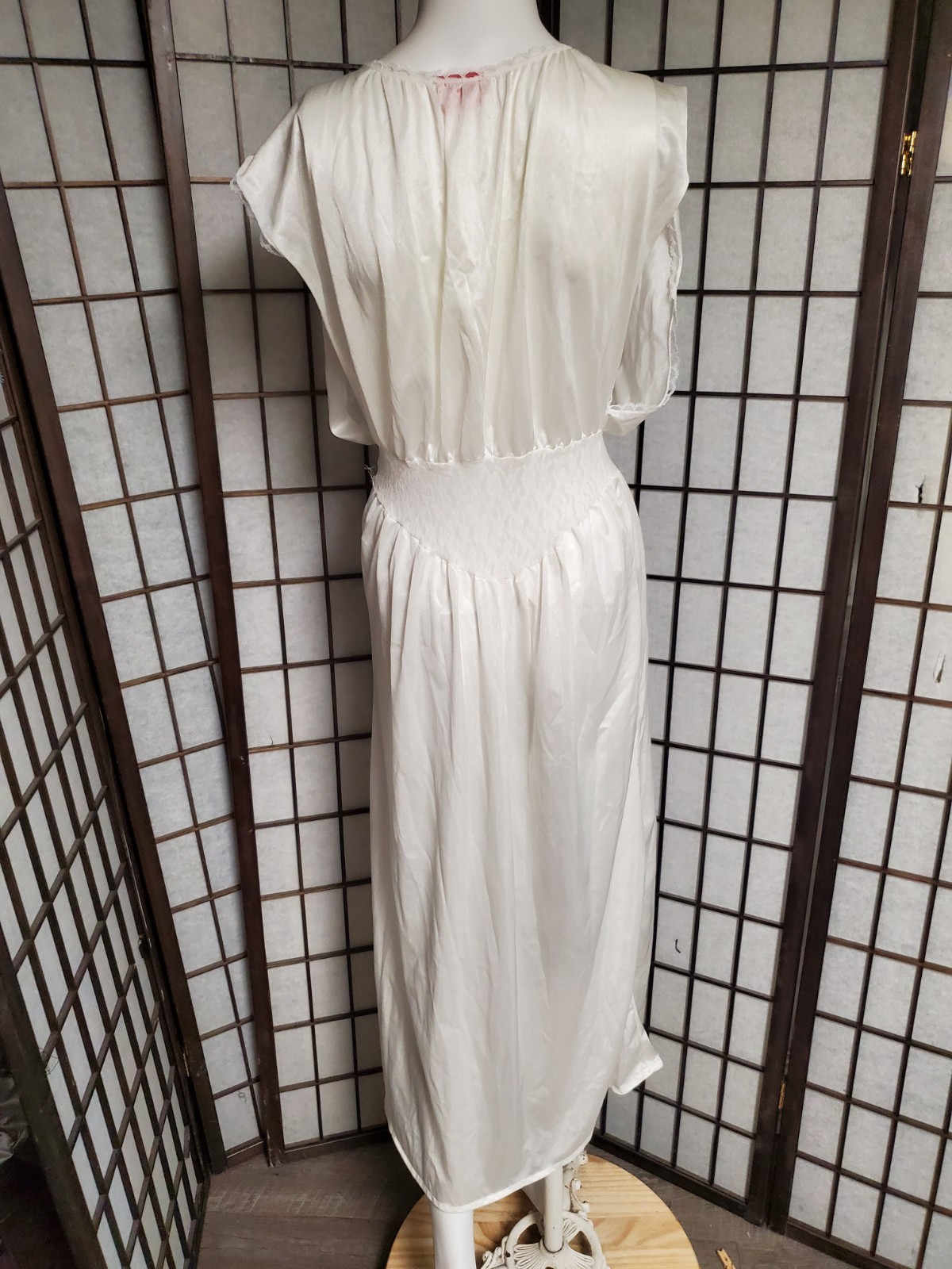 VTG open sides Maxi Lace Nightgown Rose stretch Lace Bridal White M plunging