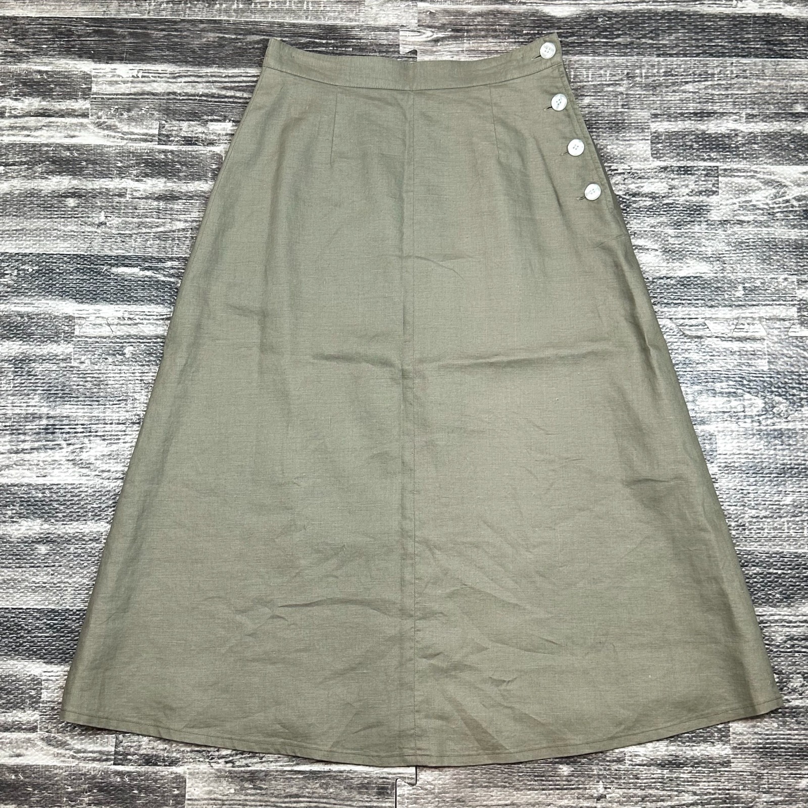 Vintage Talbots 100% Linen Skirt Womens sz 4 Green A Line Full Midi Lagenlook