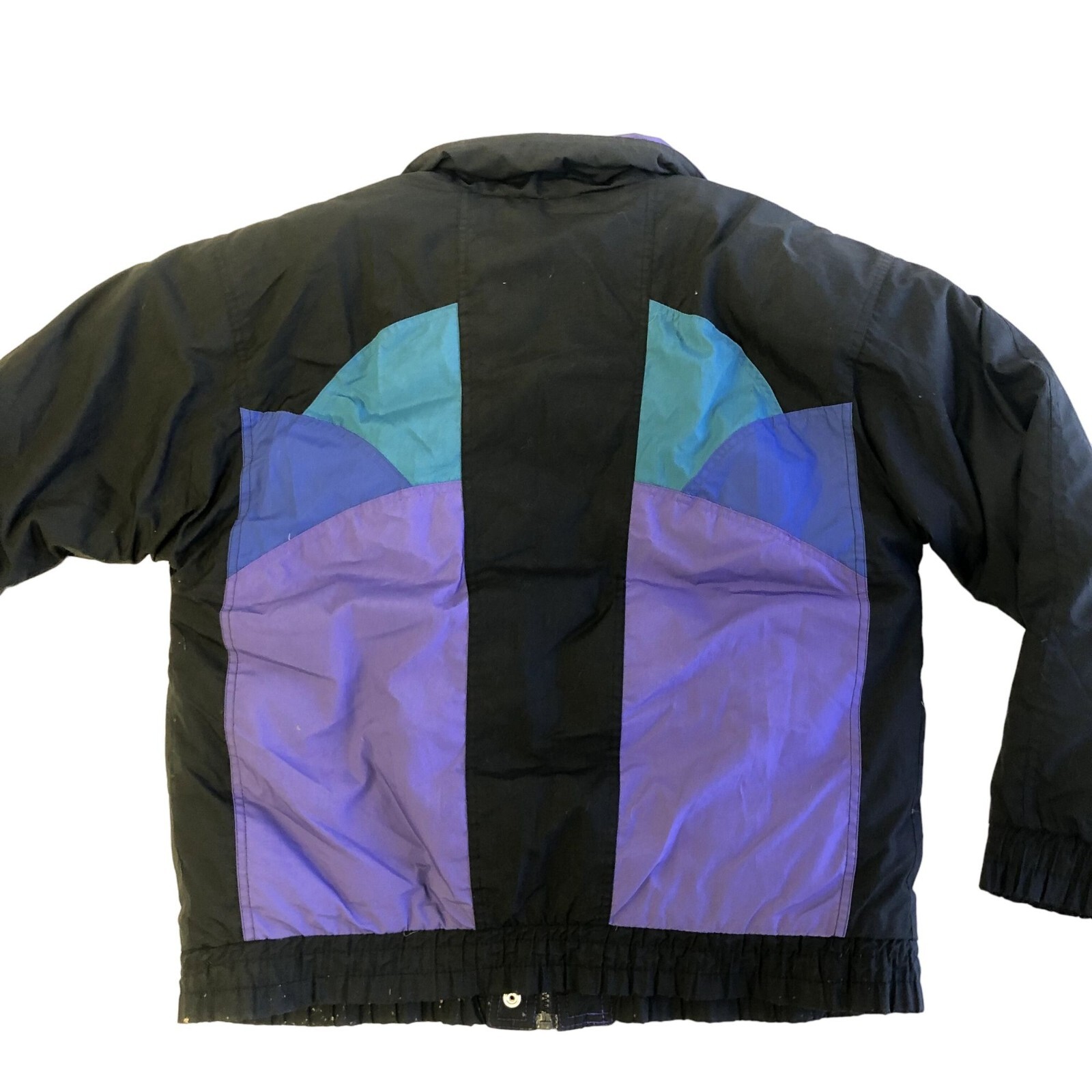 Vtg 80 90’s Black Purple DOWN Filled PUFFER Coat RETRO Winter Snow SKI Jacket XL