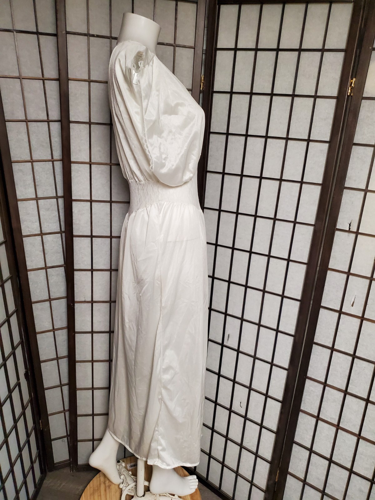 VTG open sides Maxi Lace Nightgown Rose stretch Lace Bridal White M plunging